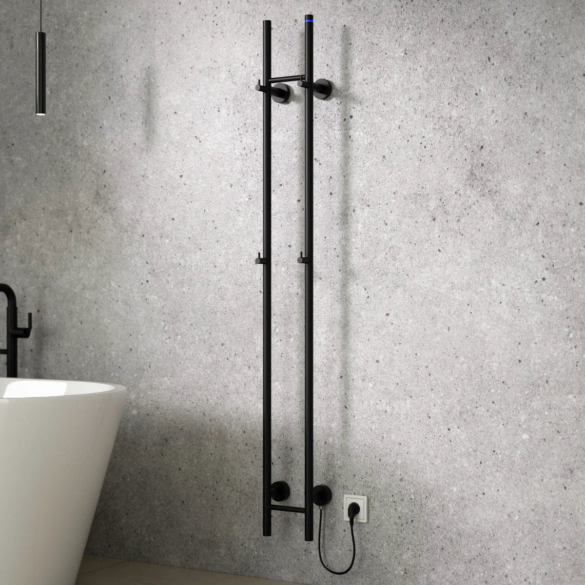 Radiateur sèche-serviettes électrique à barres double - 70 Watts - 150x16.8 cm - noir mat