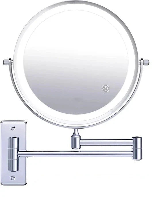 Miroir de maquillage - Batterie - Chrome - Grossissement 1-5x