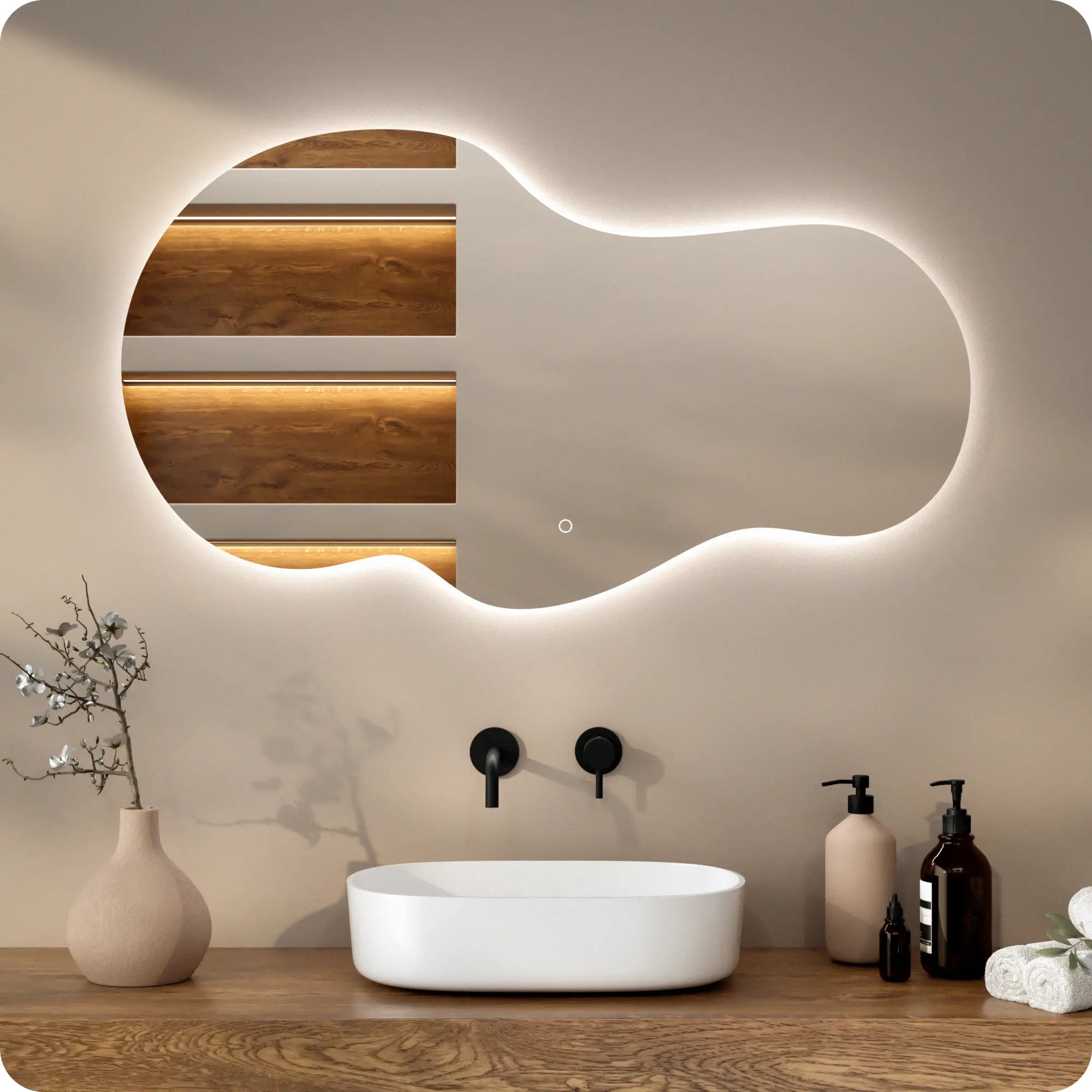 Miroir de salle de bain - 120x70 - Asymétrique - Sans cadre - Précommander
