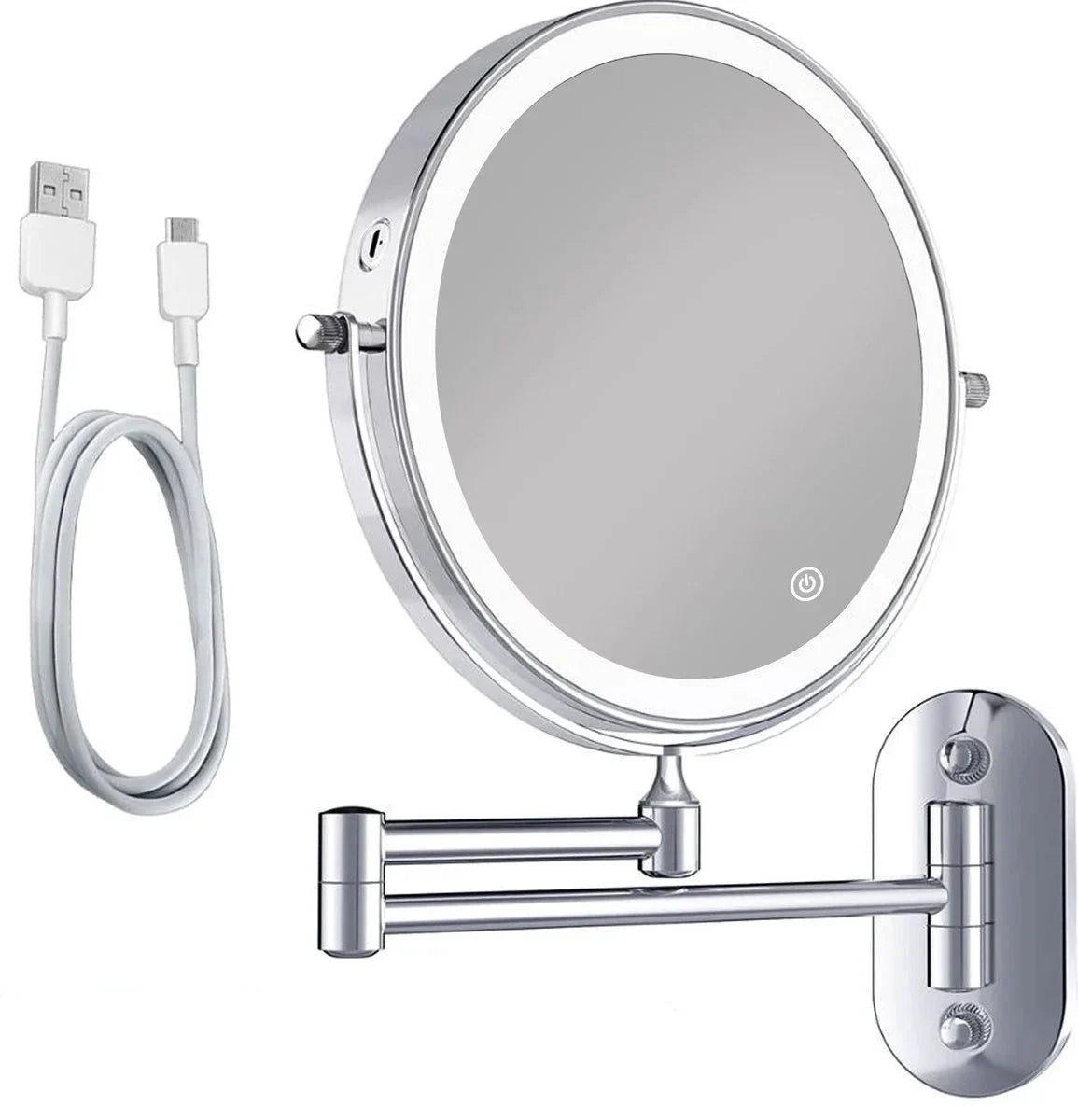 Miroir de maquillage - Rechargeable - Chrome - Grossissement 1-5x