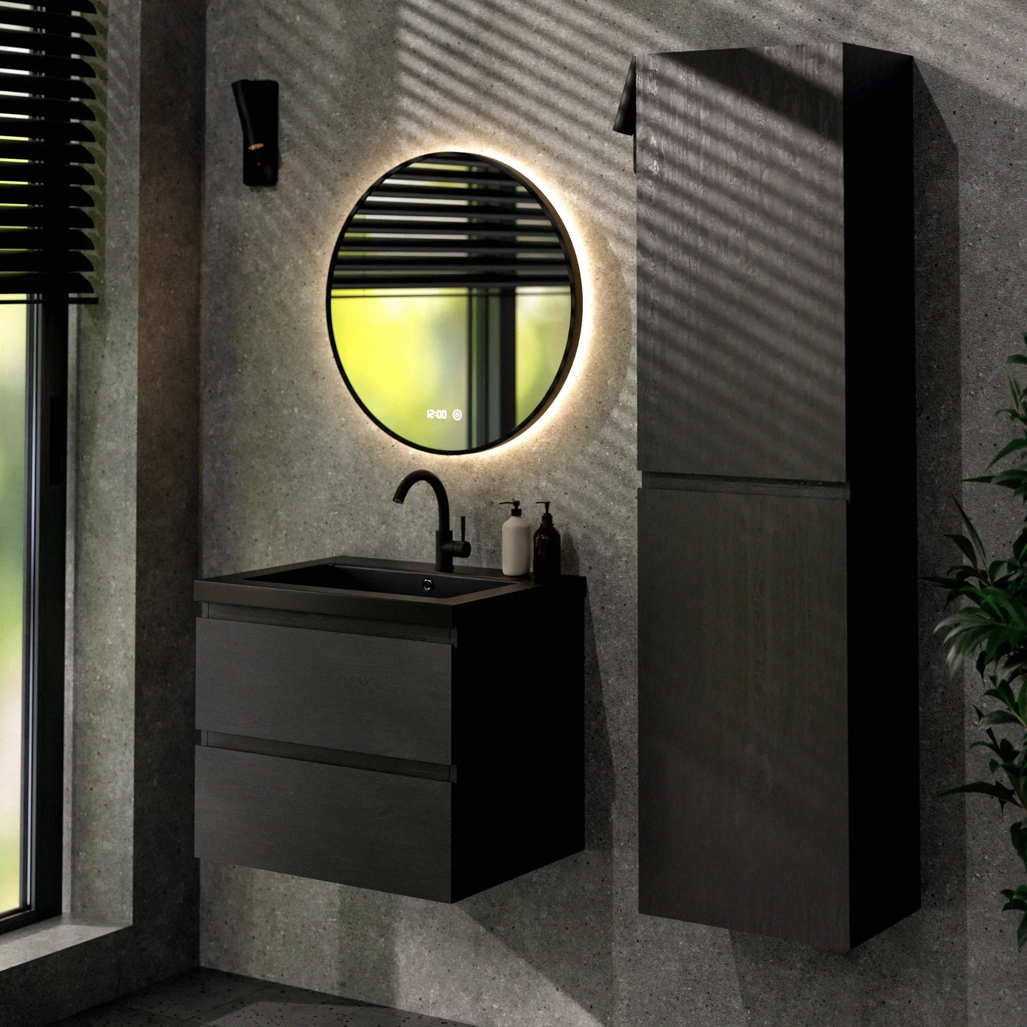 Ensemble meuble vasque Imperial – 60 cm – Chêne Noir – Lavabo Noir