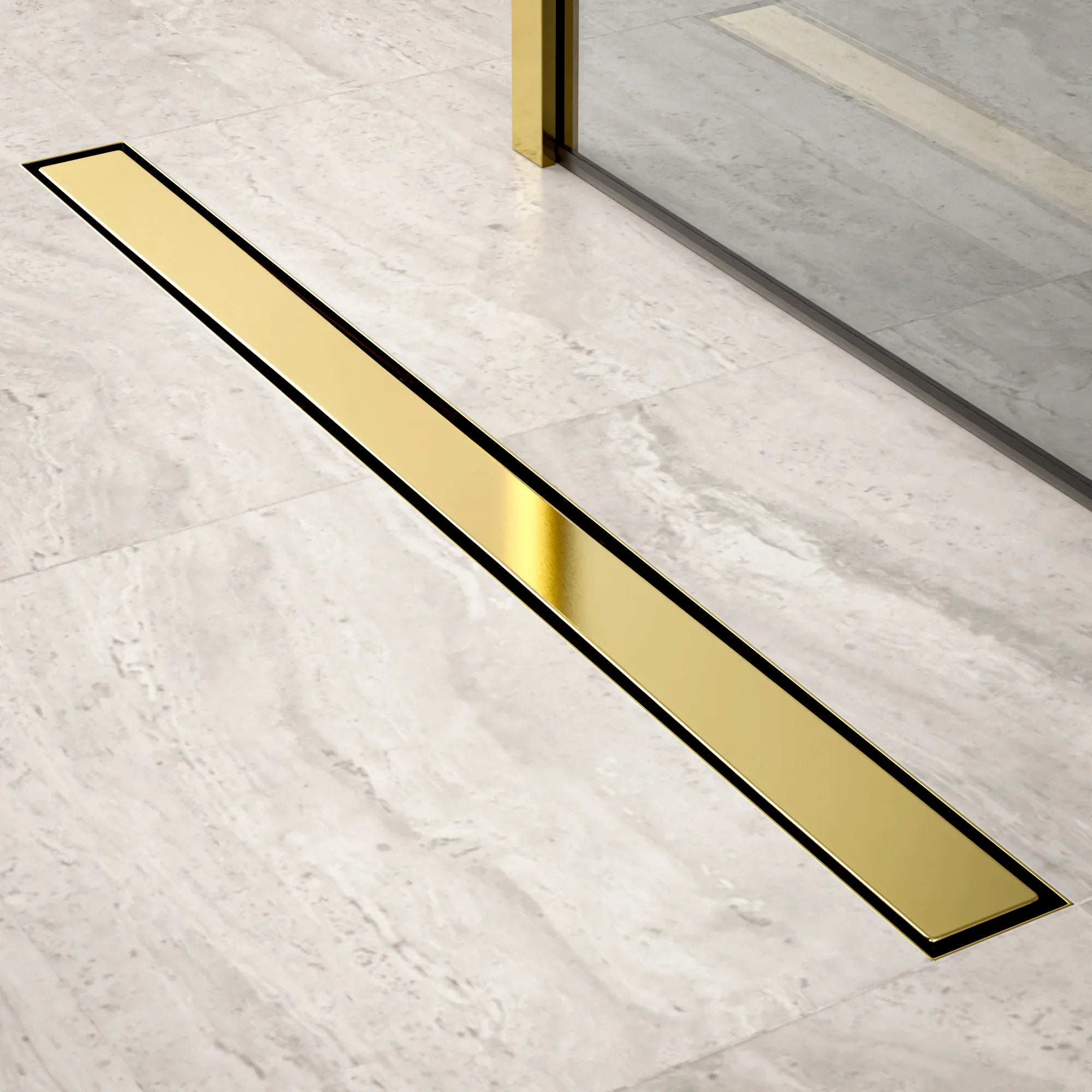 Caniveau de douche – 90 cm – Or – Grille à carreaux – Acier inoxydable – avec bride