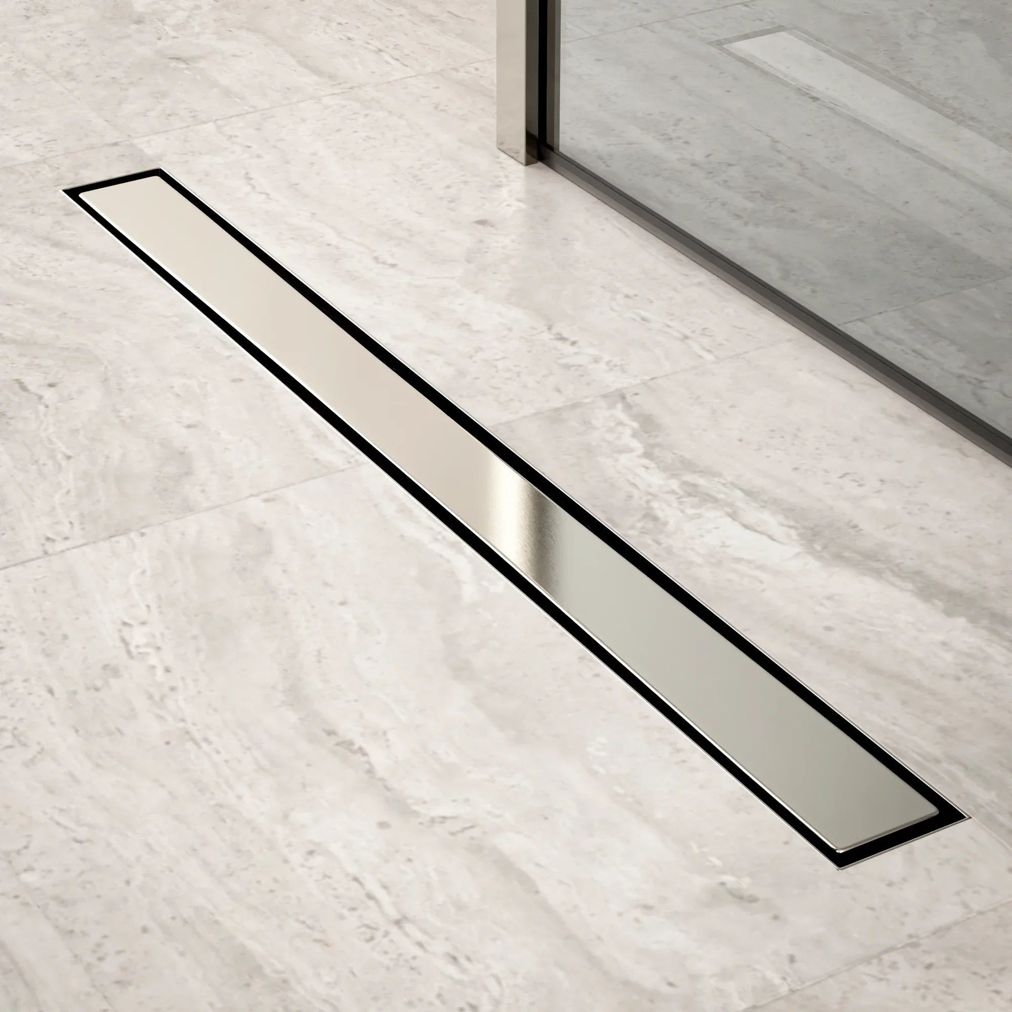 Caniveau de douche – 80 cm – Grille à carreaux – Acier inoxydable – avec bride