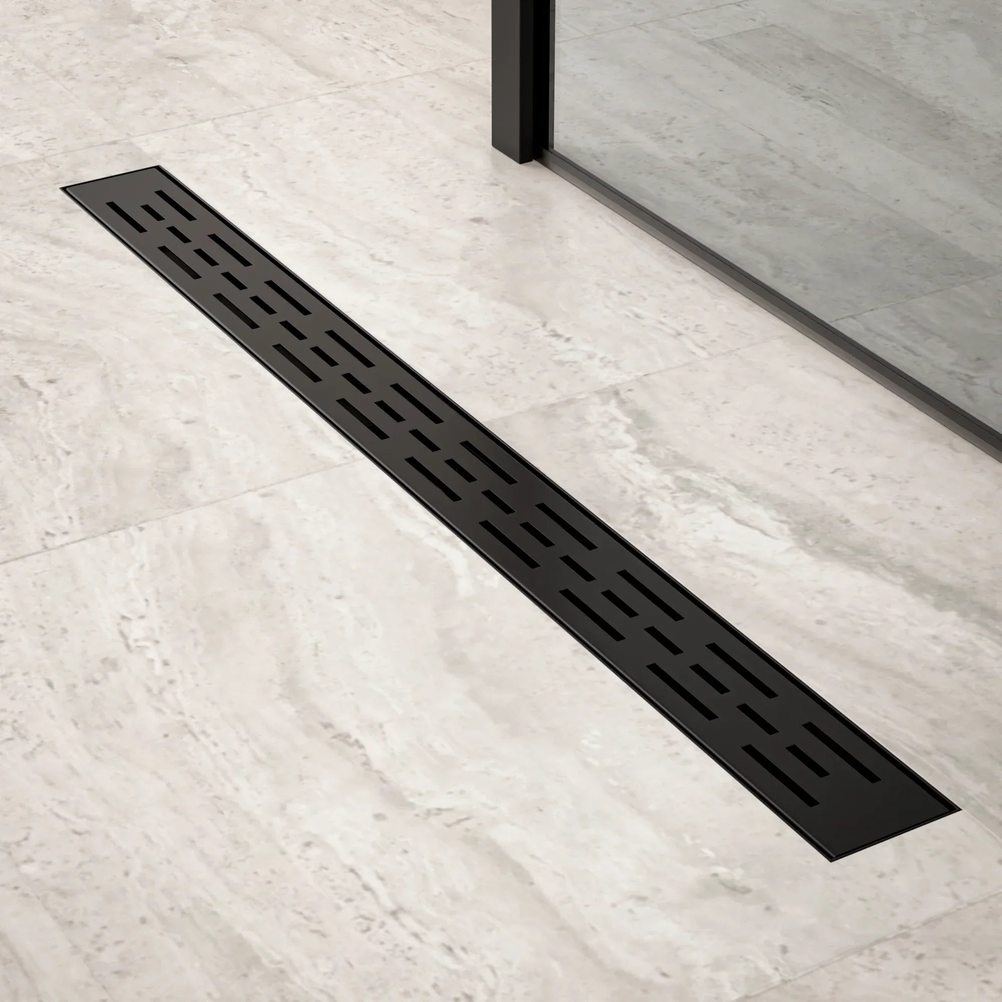 Caniveau de douche – 80 cm – Noir mat – Grille standard – Acier inoxydable – avec bride