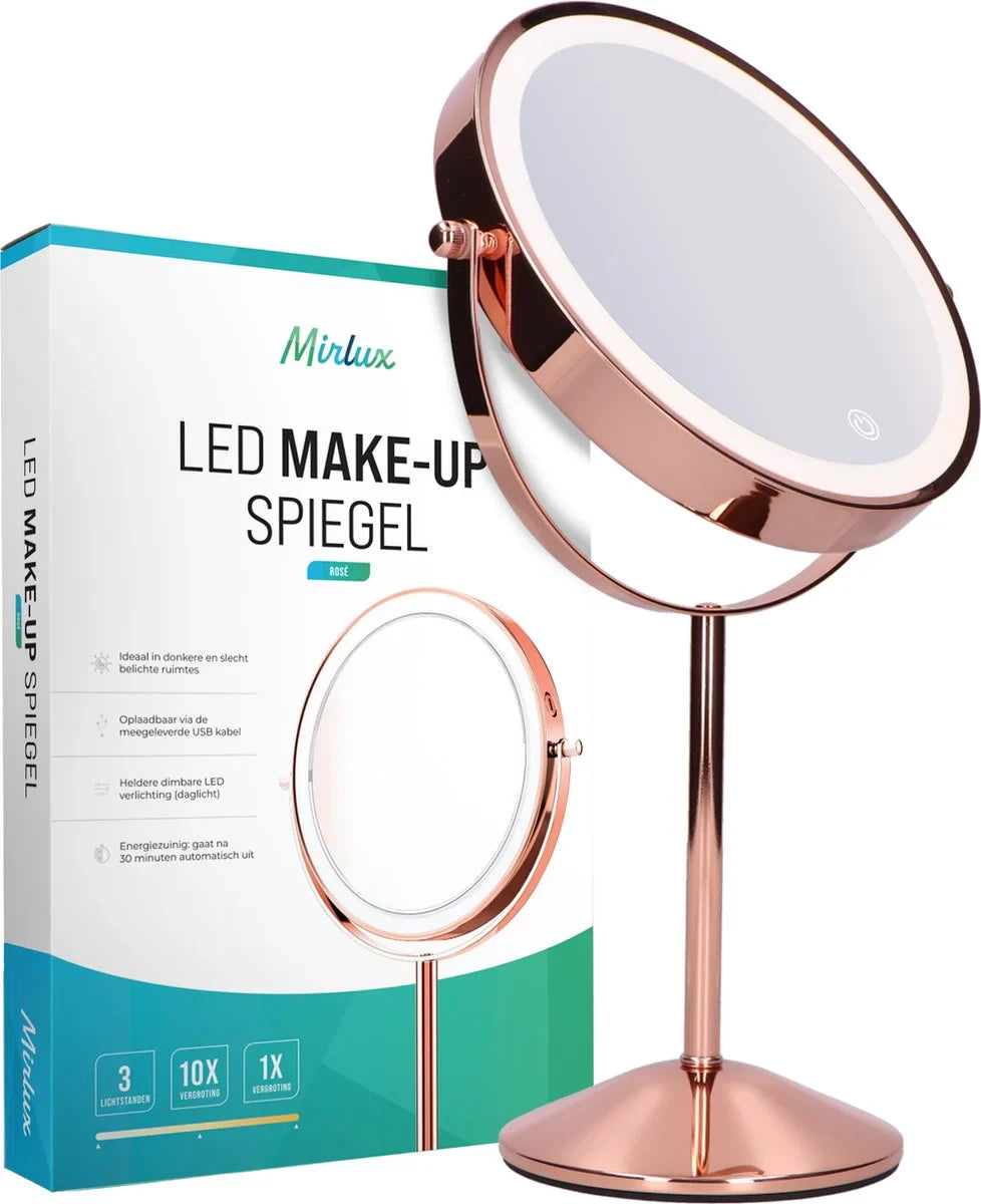 Miroir de maquillage - Rechargeable - Rosé - Grossissement 1-10x