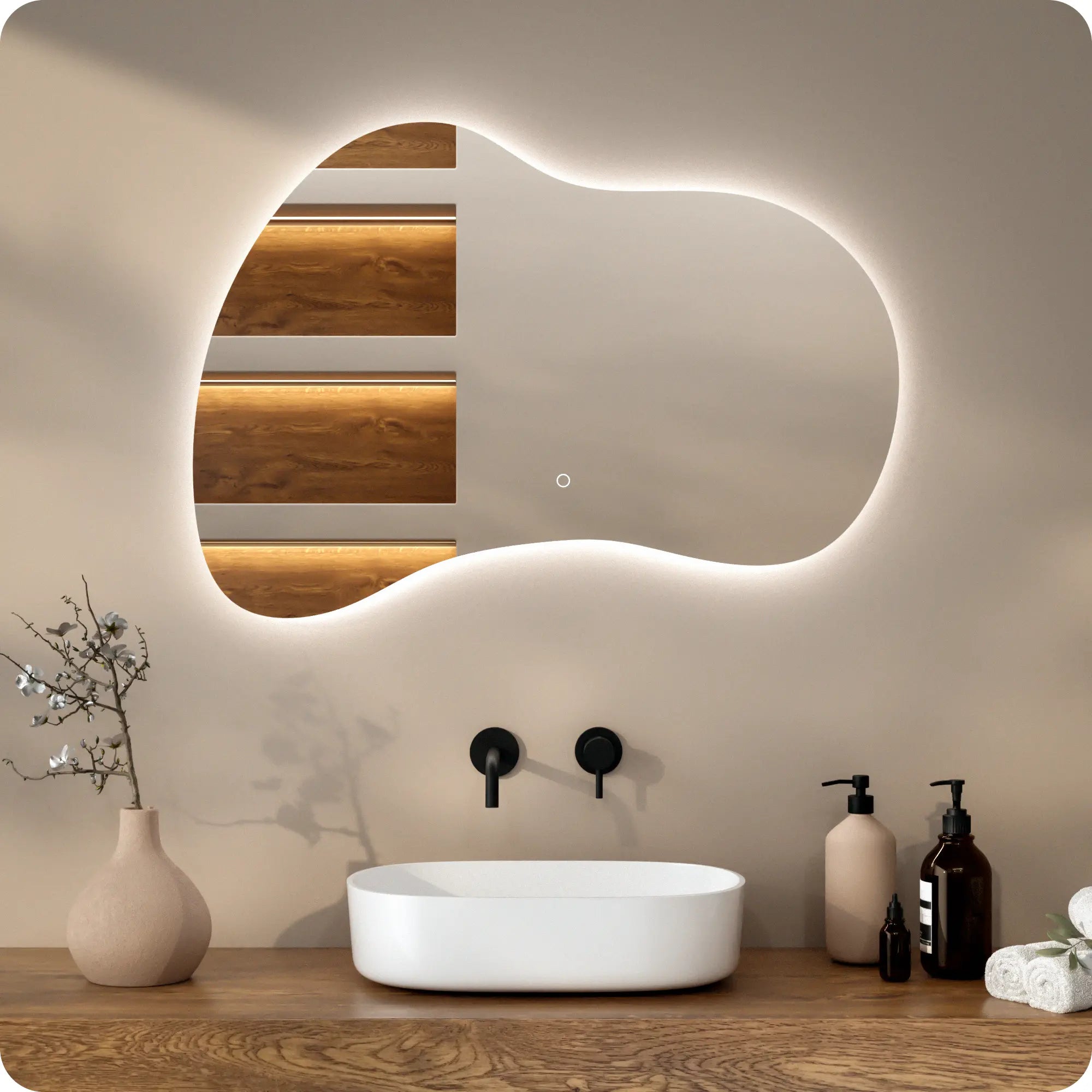 Miroir de salle de bain - 100x70 - Asymétrique - Sans cadre - PRÉCOMMANDE - Précommander
