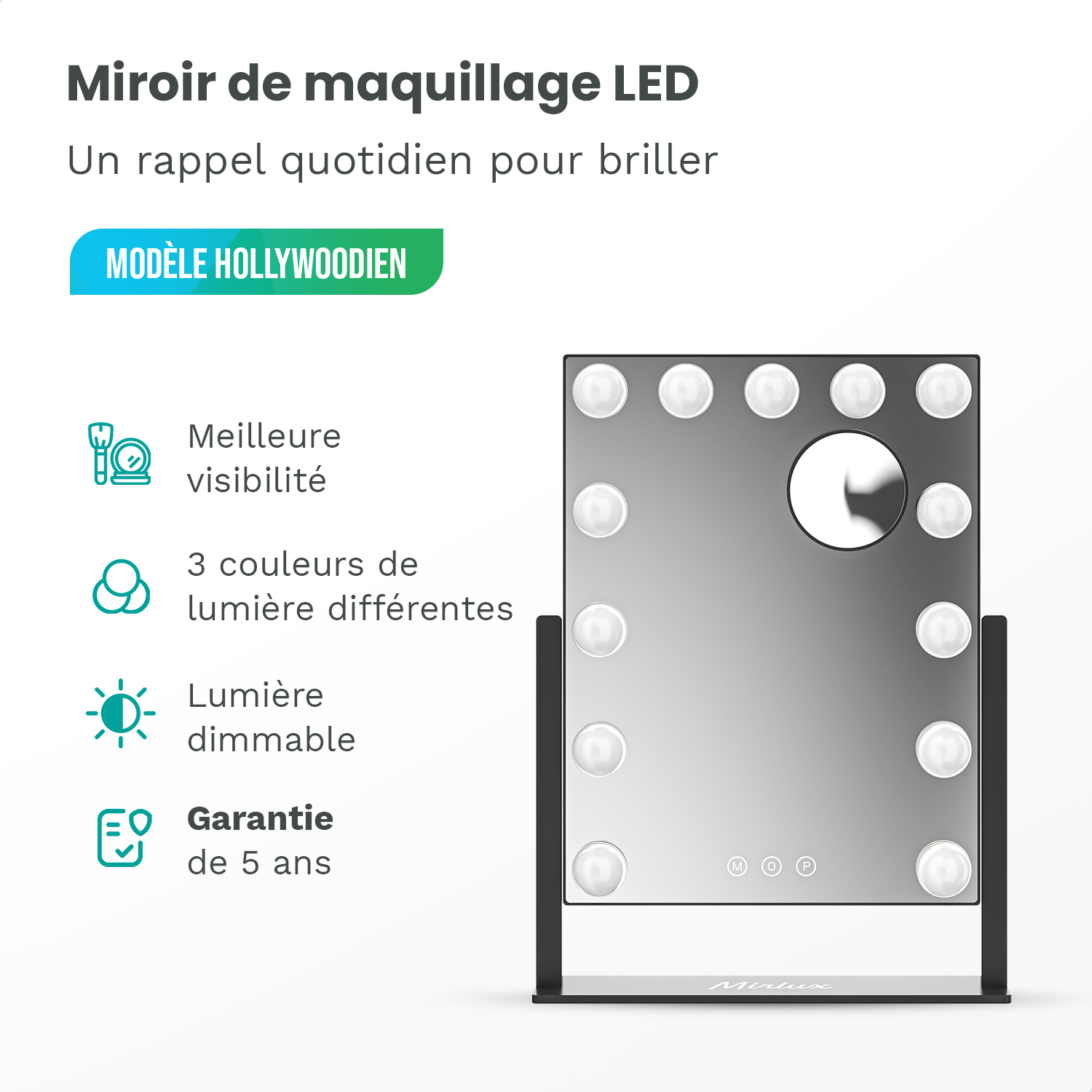 Miroir Hollywood - 44x30cm - Noir