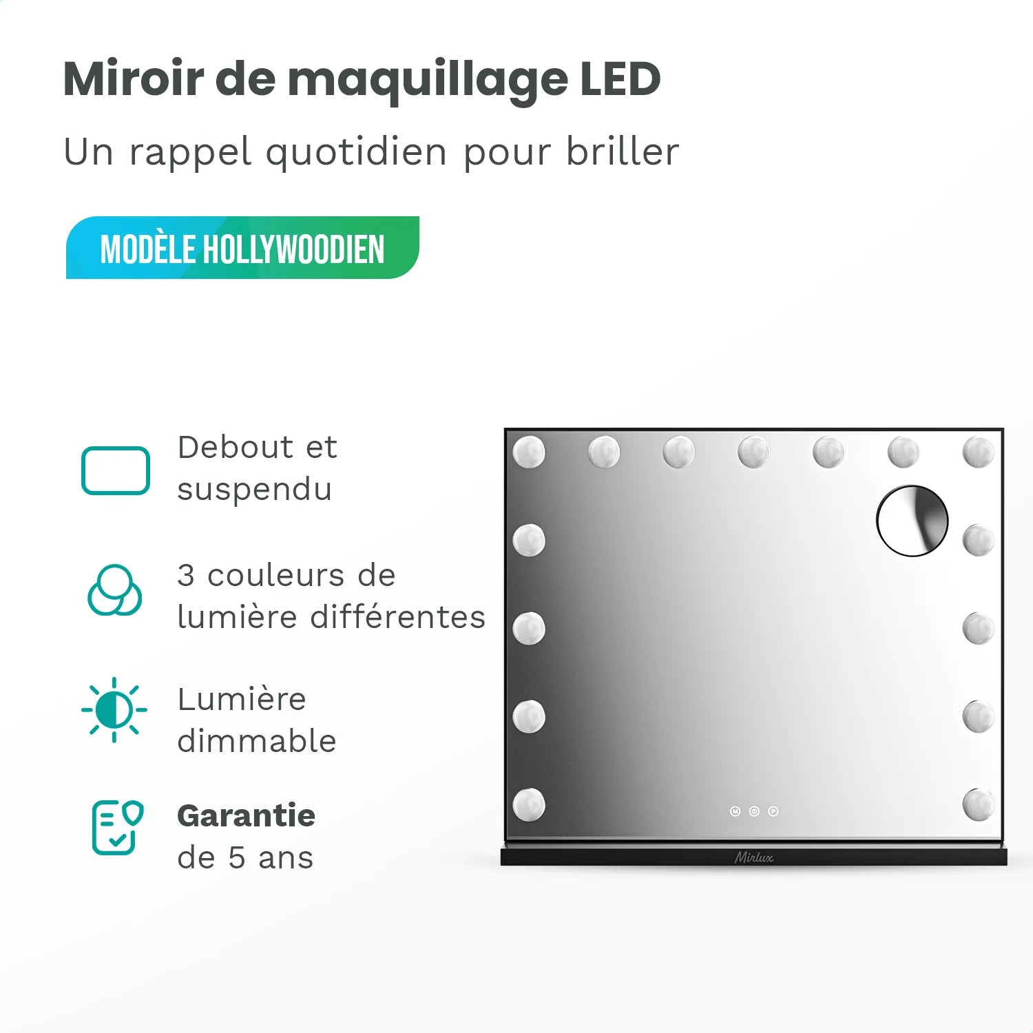 Miroir Hollywood - 58x48cm - Noir - Précommander