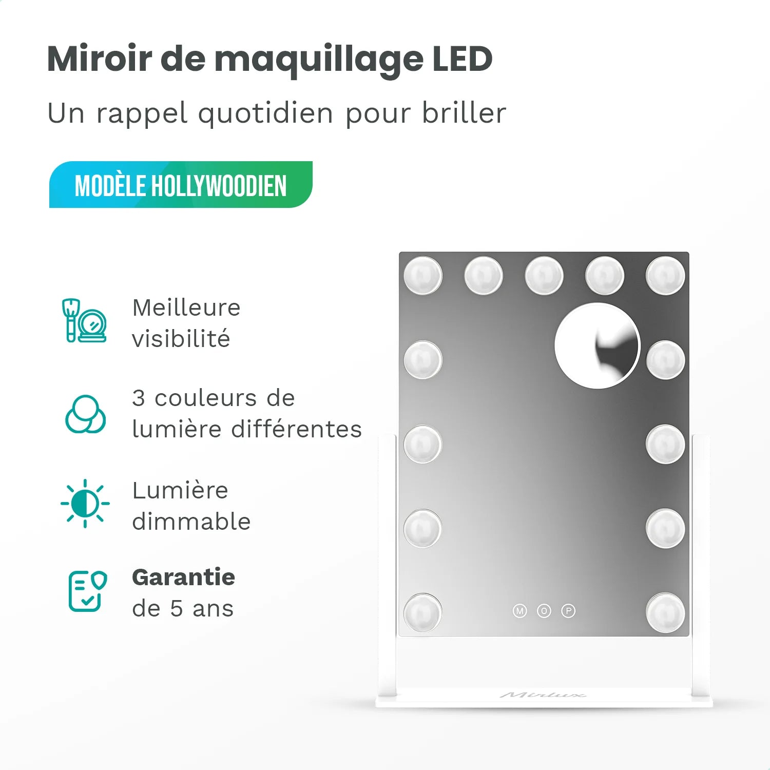 Miroir Hollywood - 44x30cm - Blanc