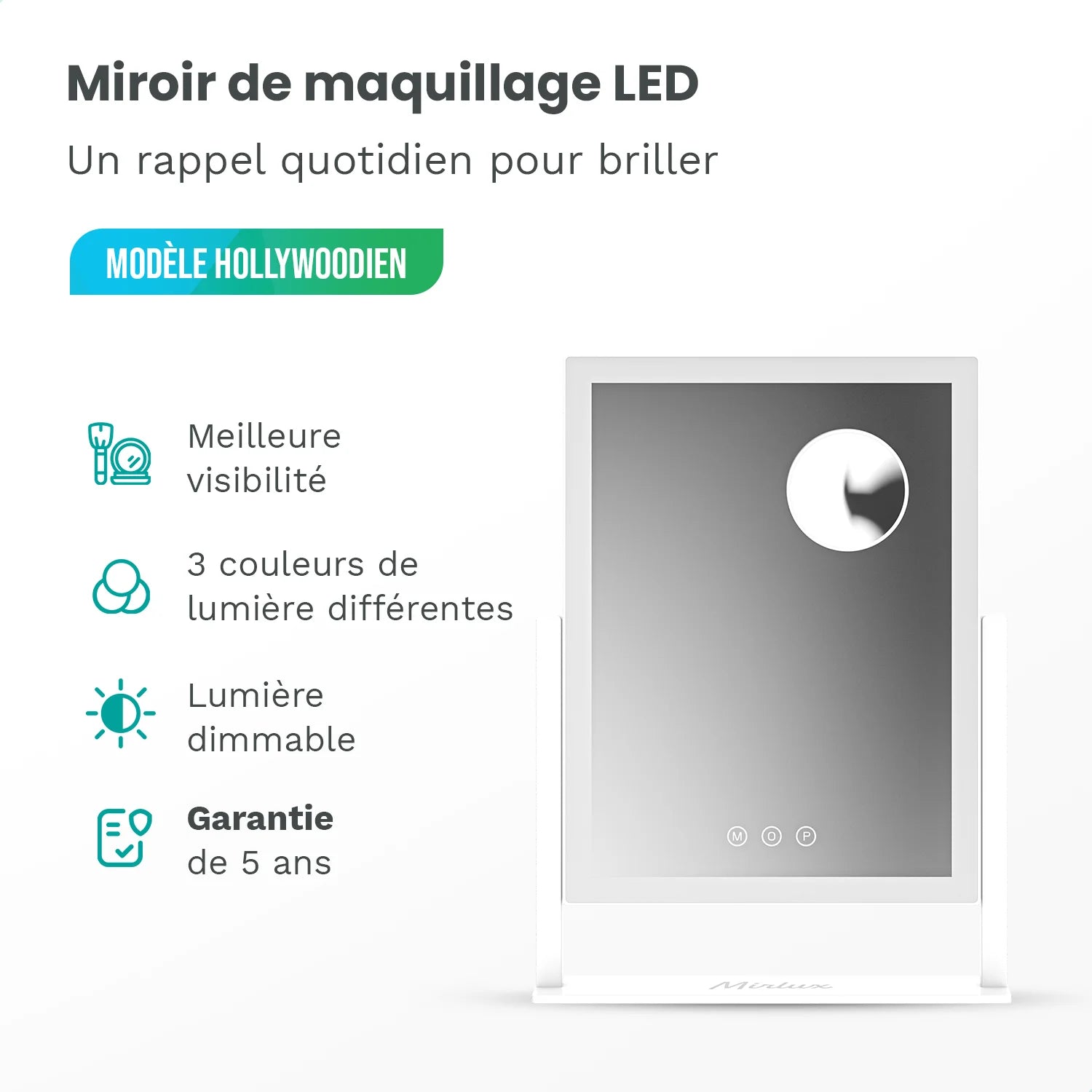 Miroir Hollywood - 44x30cm - Blanc