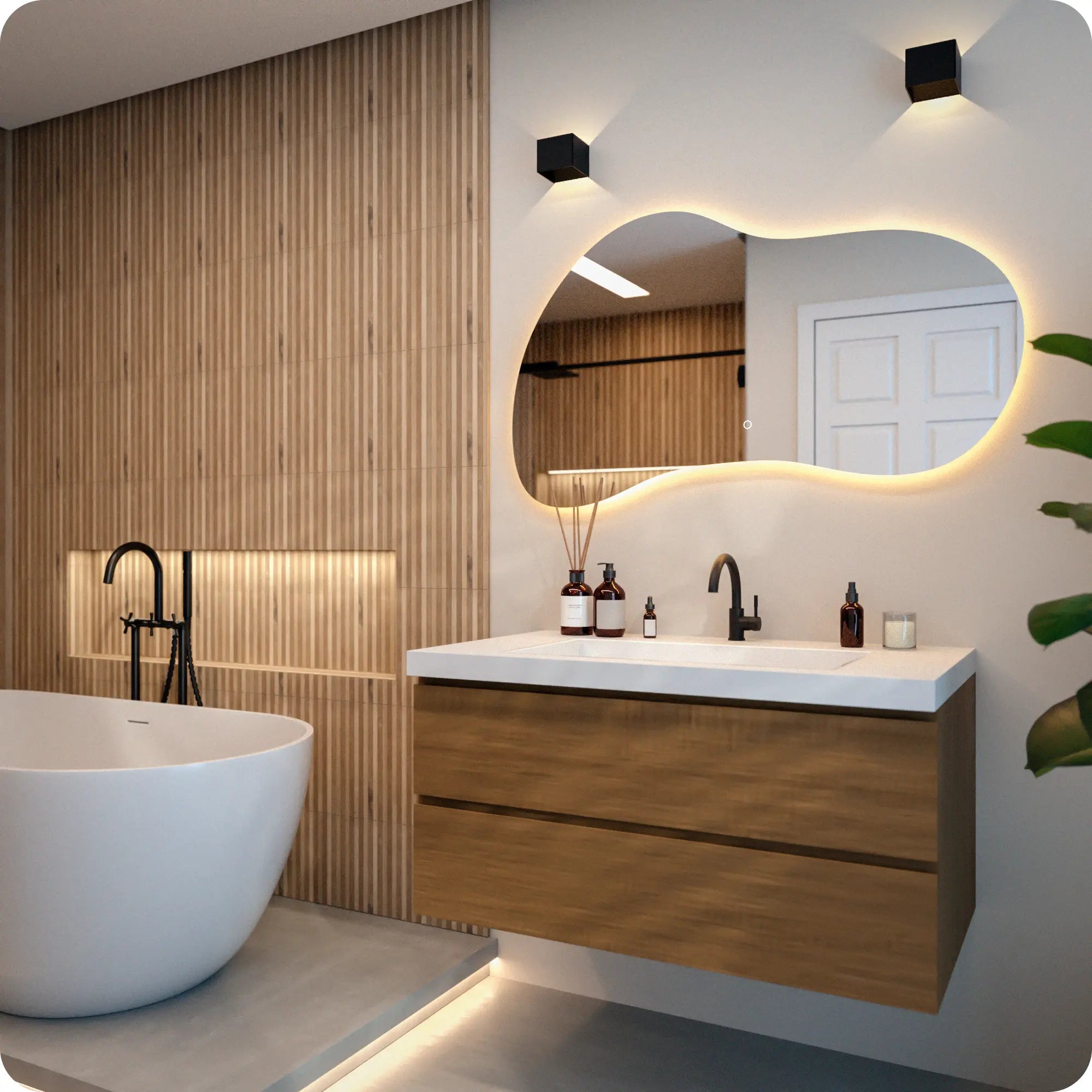 Miroir de salle de bain - 120x70 - Asymétrique - Sans cadre - Précommander