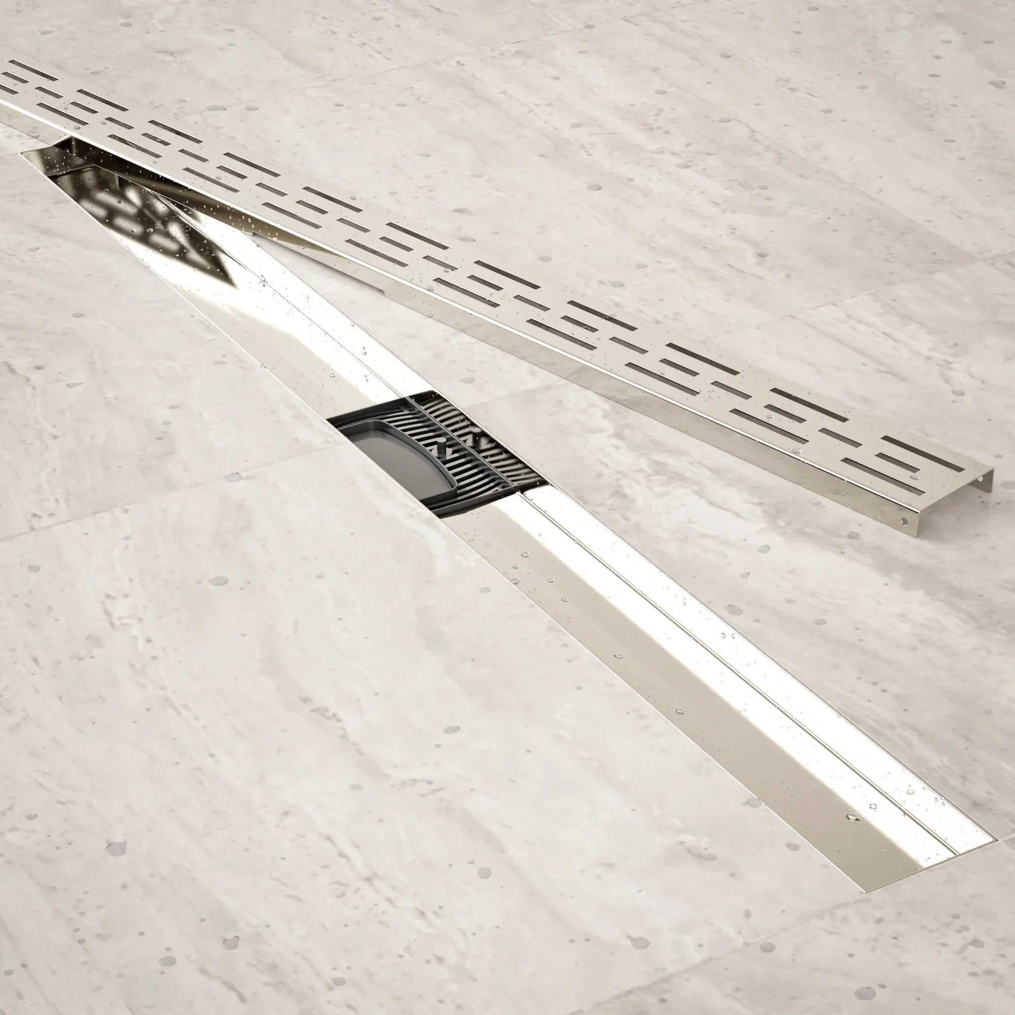 Caniveau de douche – 90 cm – Grille standard – Acier inoxydable – avec bride - Précommander