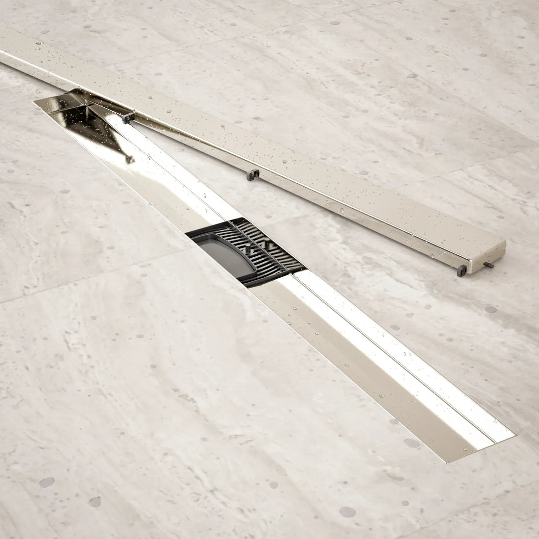 Caniveau de douche – 80 cm – Grille a carreaux – Acier inoxydable – avec bride - Précommander