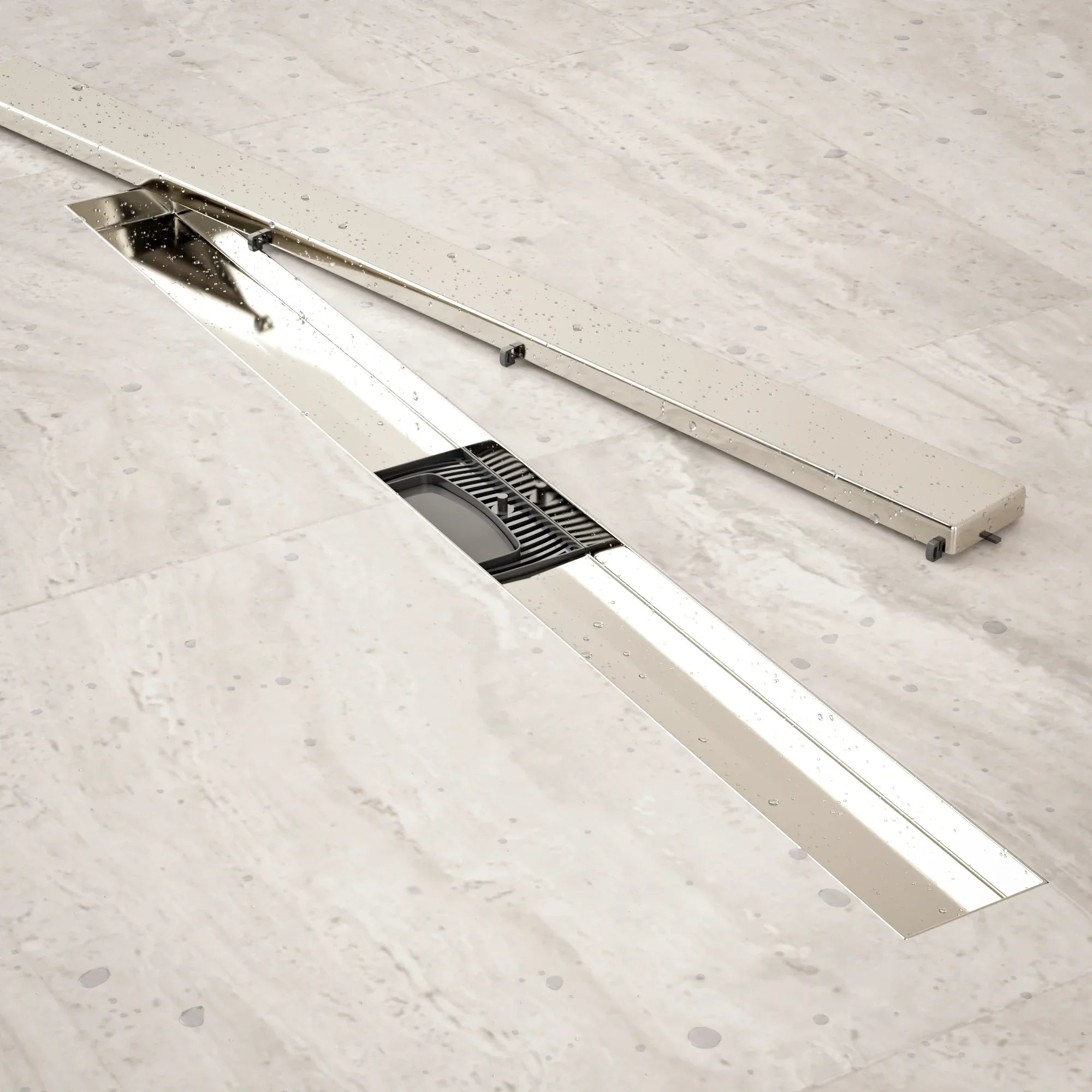 Caniveau de douche – 80 cm – Grille à carreaux – Acier inoxydable – avec bride