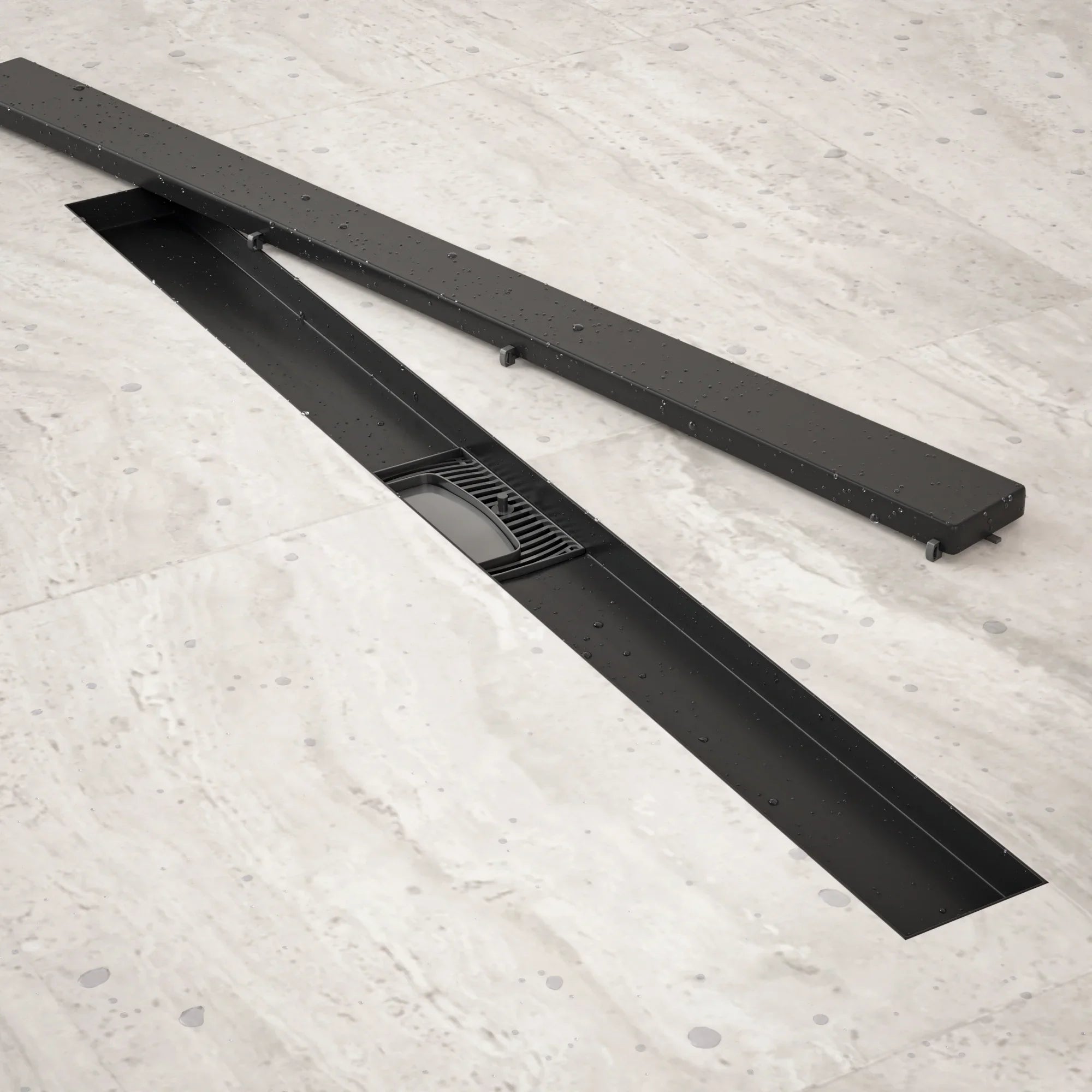 Caniveau de douche – 80 cm – Noir mat – Grille à carreaux – Acier inoxydable – avec bride - Précommander