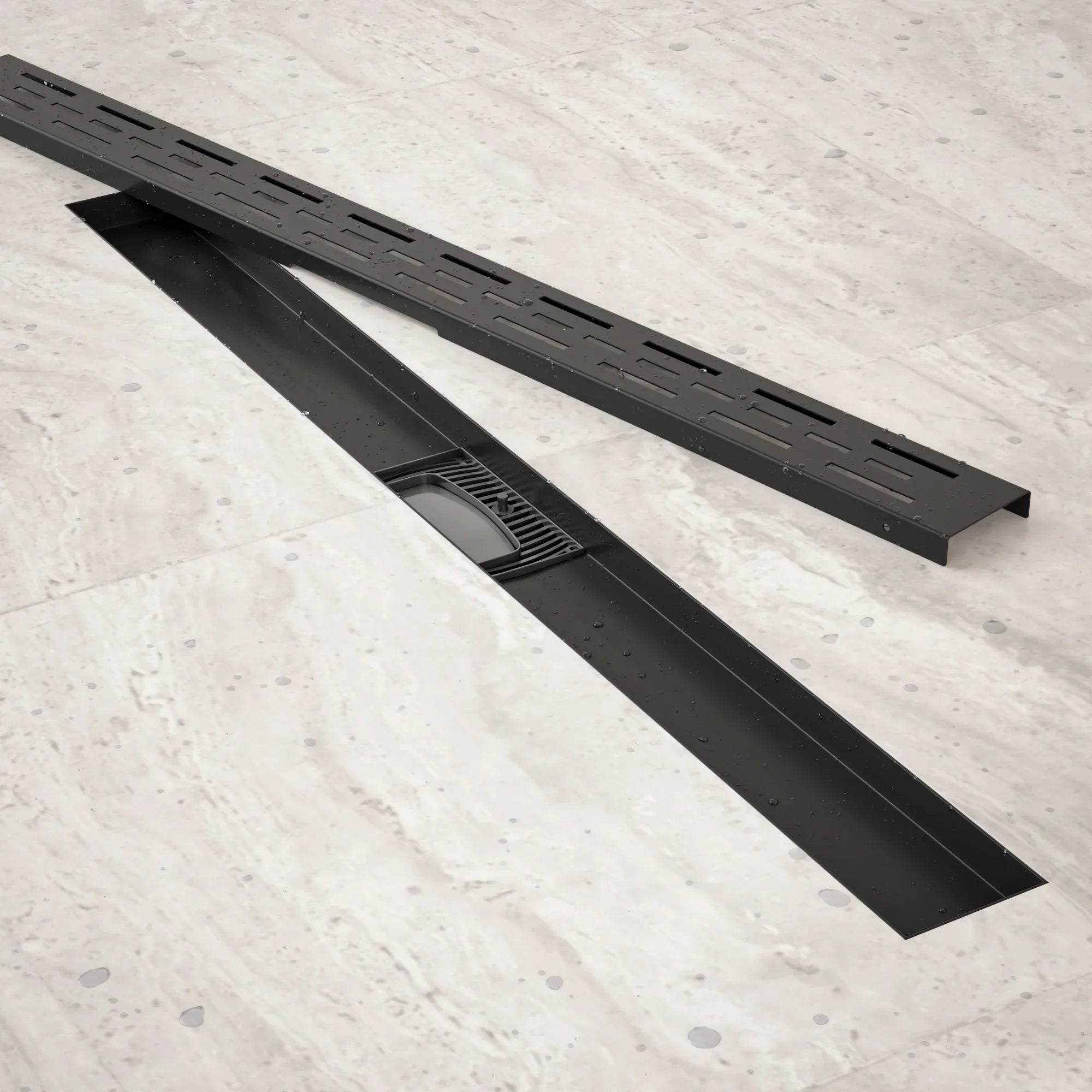 Caniveau de douche – 80 cm – Noir mat – Grille standard – Acier inoxydable – avec bride