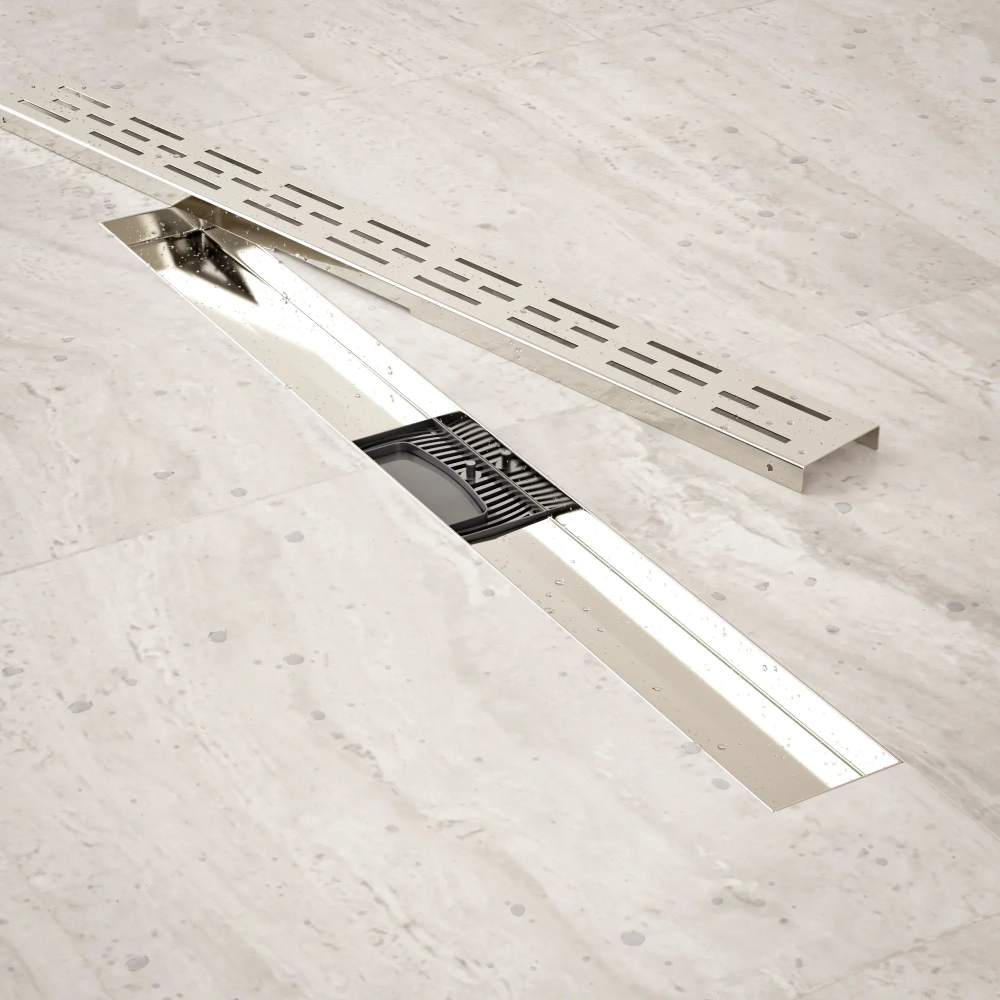 Caniveau de douche – 70 cm – Grille standard – Acier inoxydable – avec bride