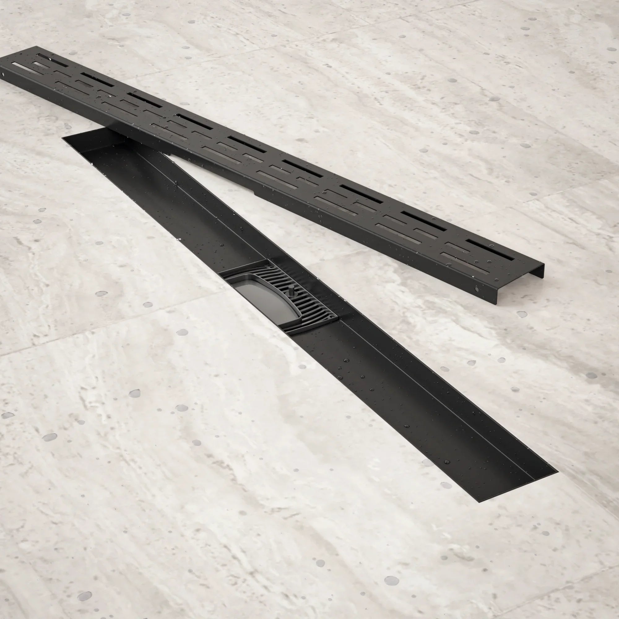 Caniveau de douche – 70 cm – Noir mat – Grille standard – Acier inoxydable – avec bride - Précommander