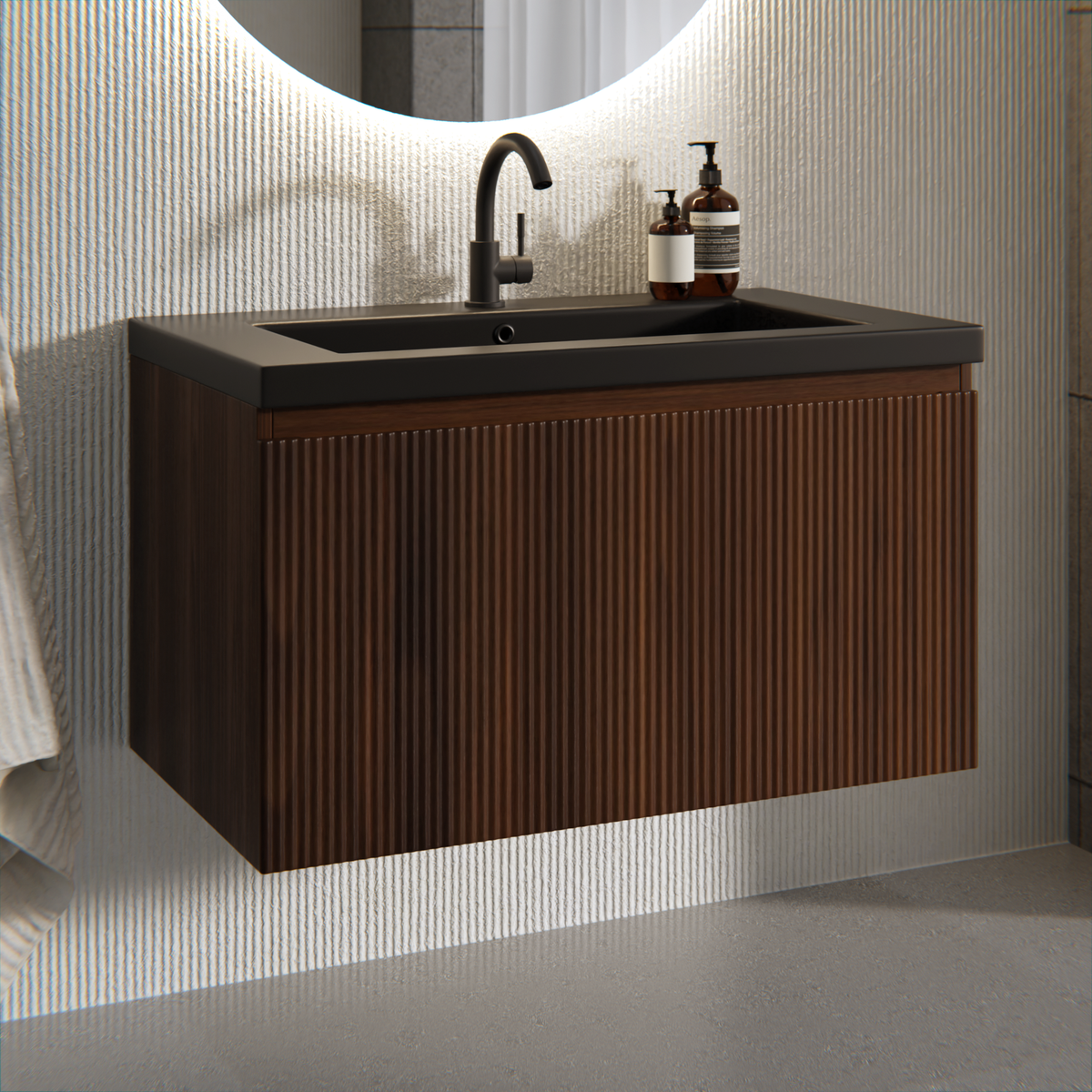 meuble de salle de bain Niko - 80cm - noyer - lavabo noir