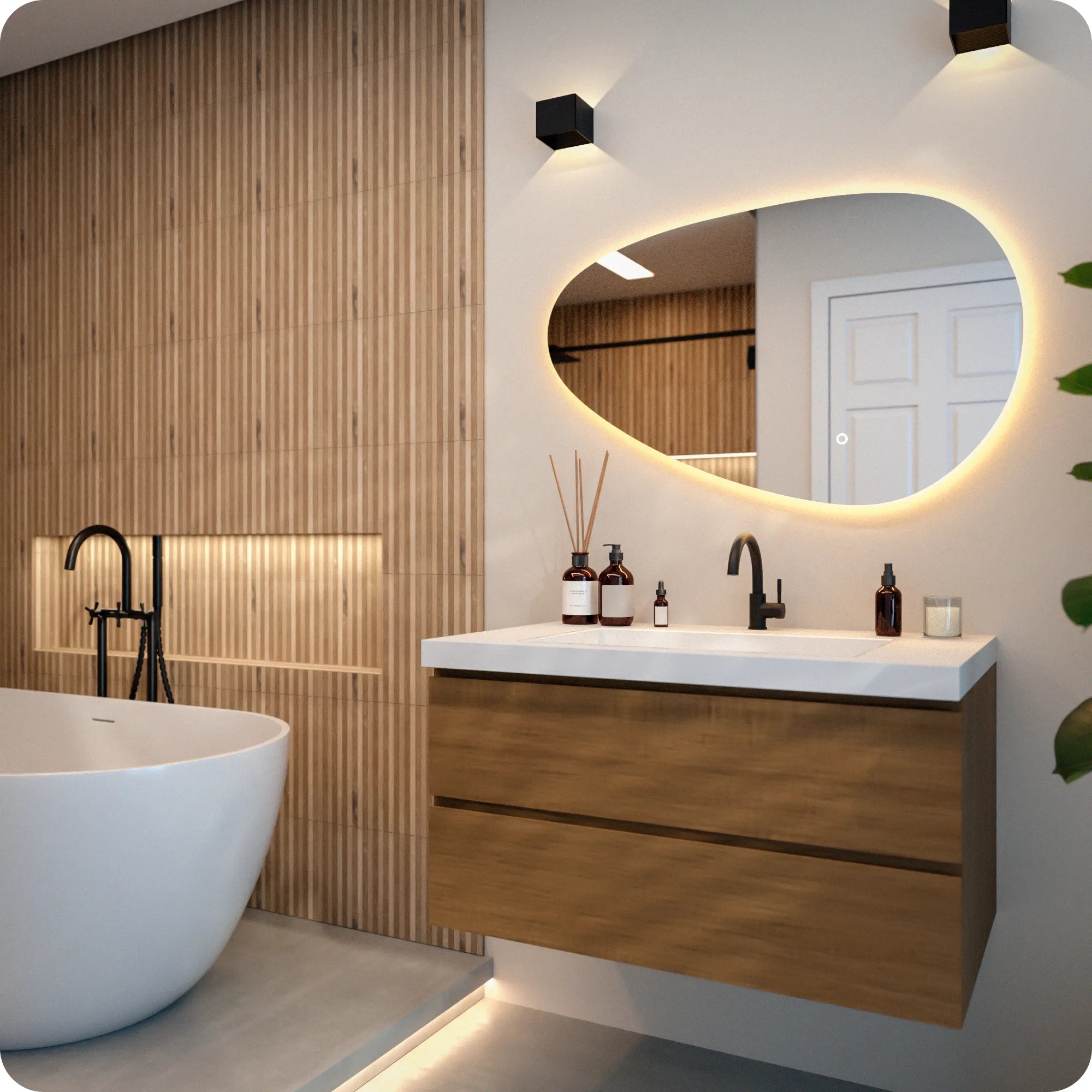 Miroir de salle de bain - 100x62cm Asymétrique - Sans cadre