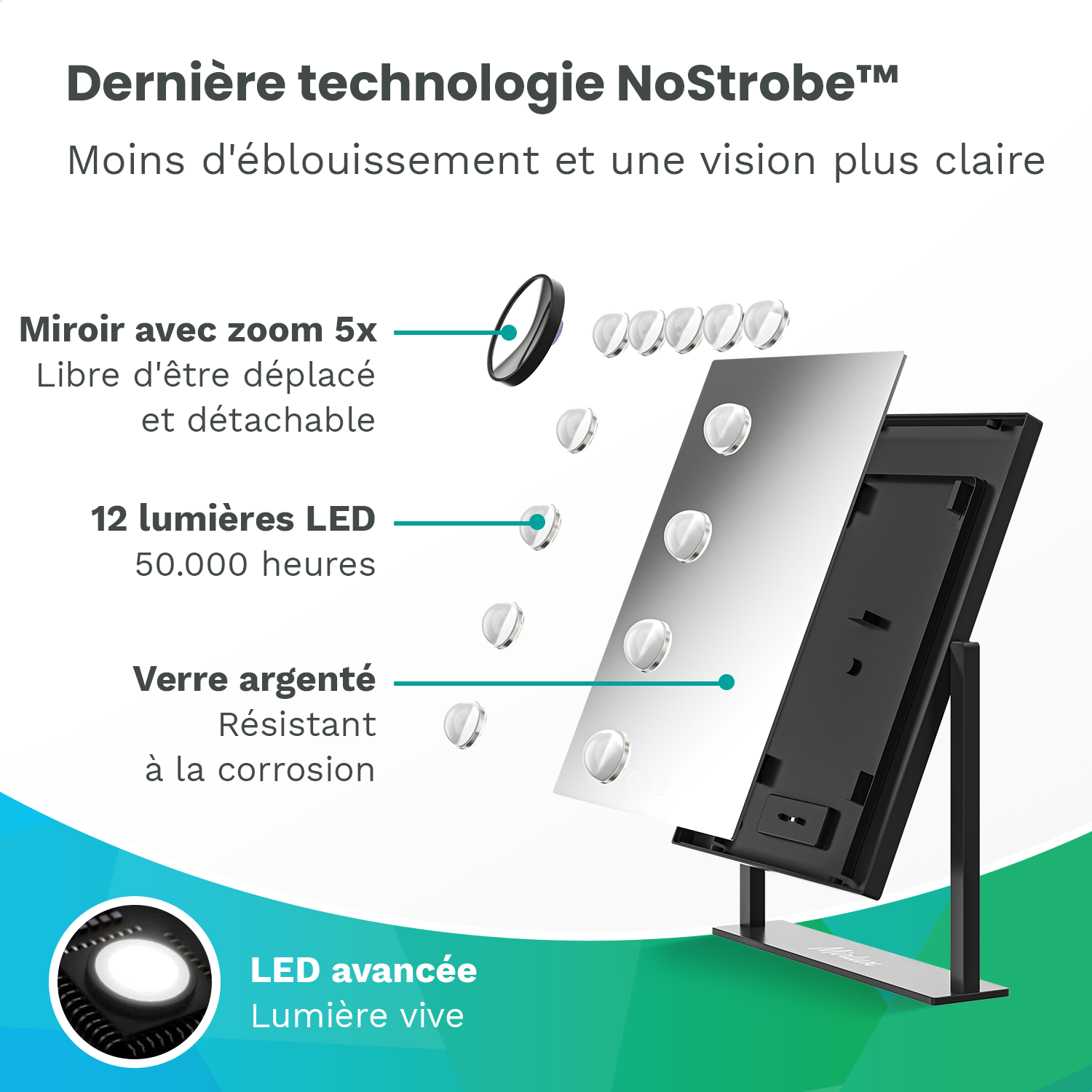 Miroir Hollywood - 44x30cm - Noir