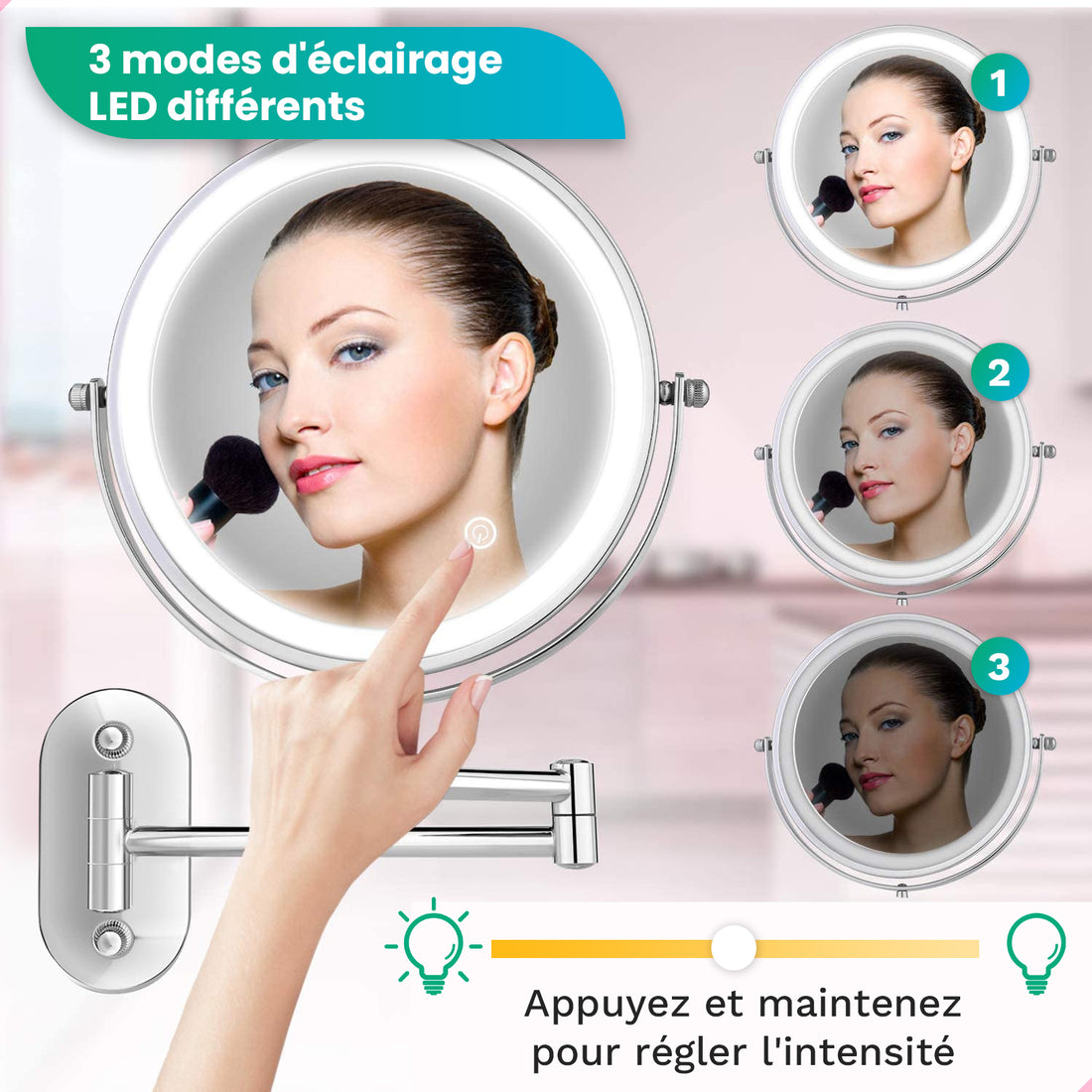 Miroir de maquillage - Rechargeable - Chrome - Grossissement 1-10x