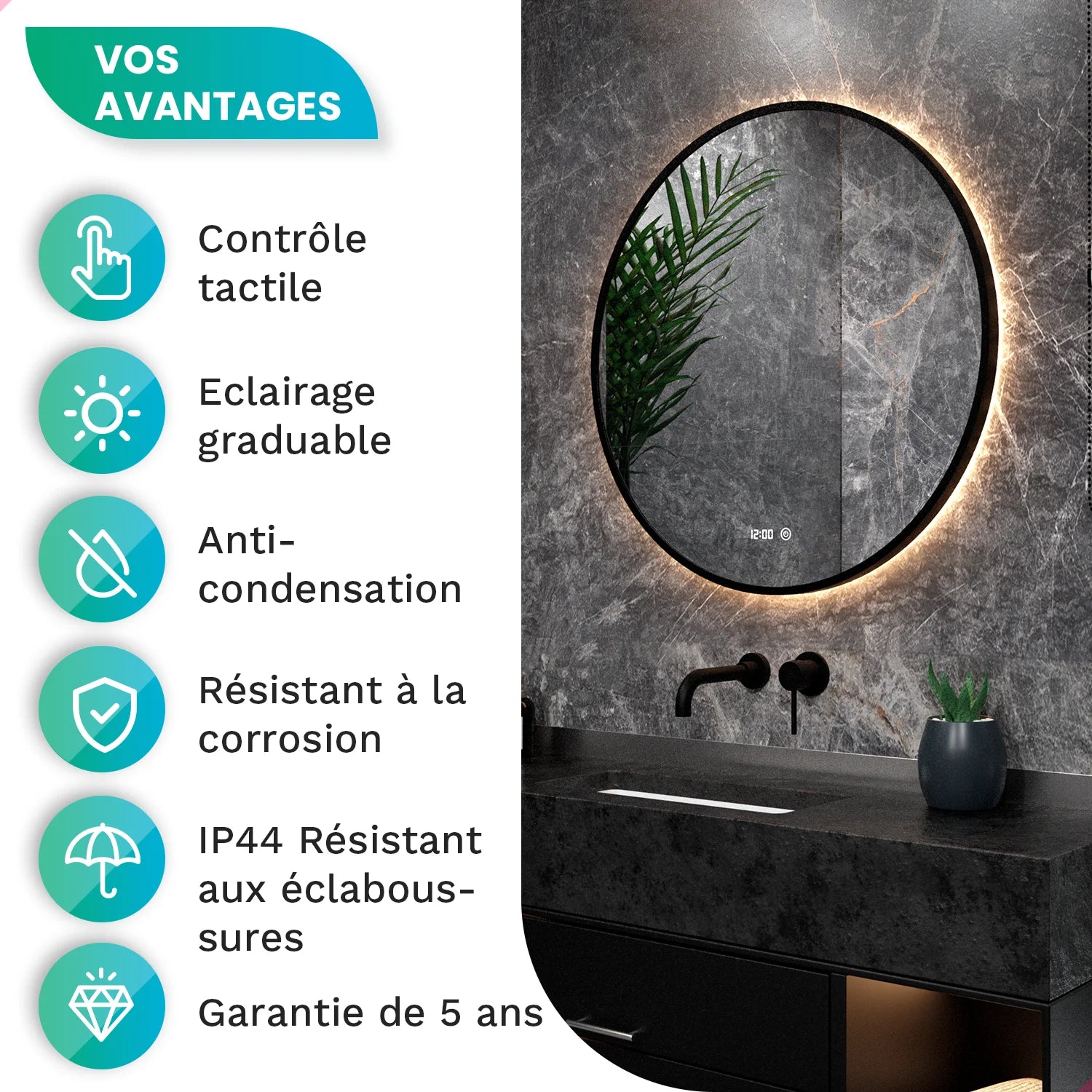 Miroir de salle de bain - 100cm - Cadre noir