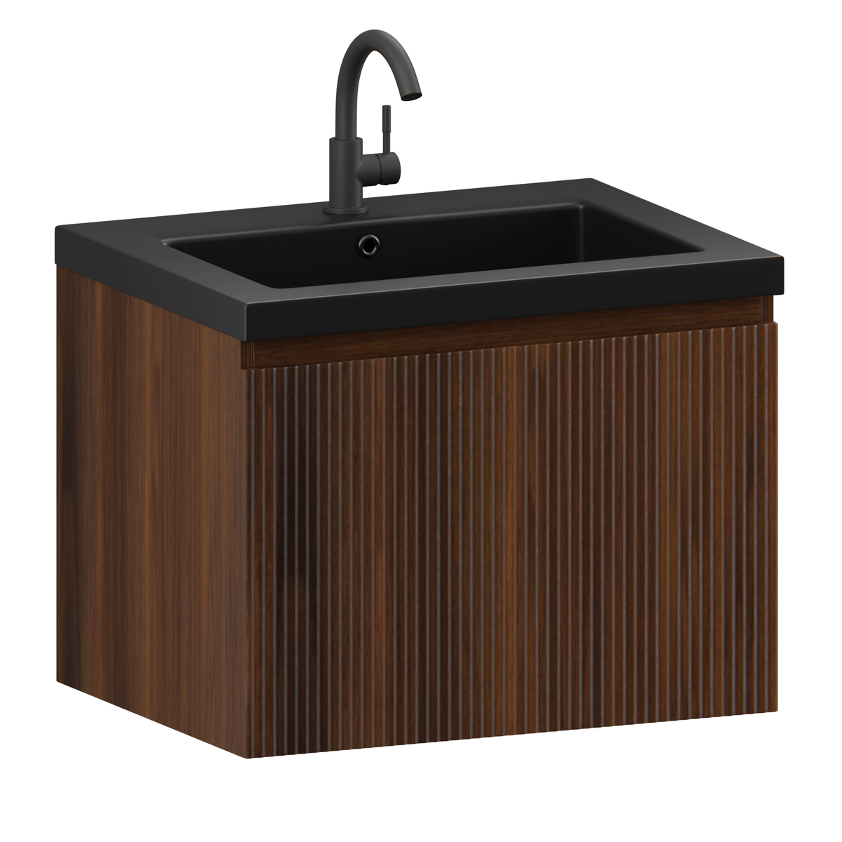 meuble de salle de bain Vino - 60 cm - brun noyer - lavabo noir