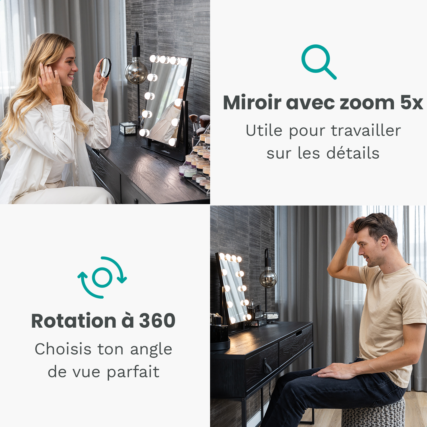 Miroir Hollywood - 44x30cm - Noir