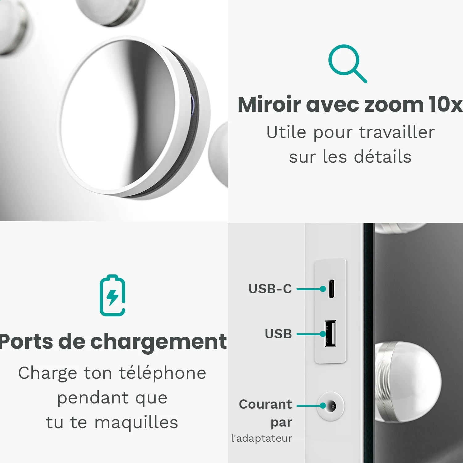 Miroir Hollywood - 58x48cm - Blanc