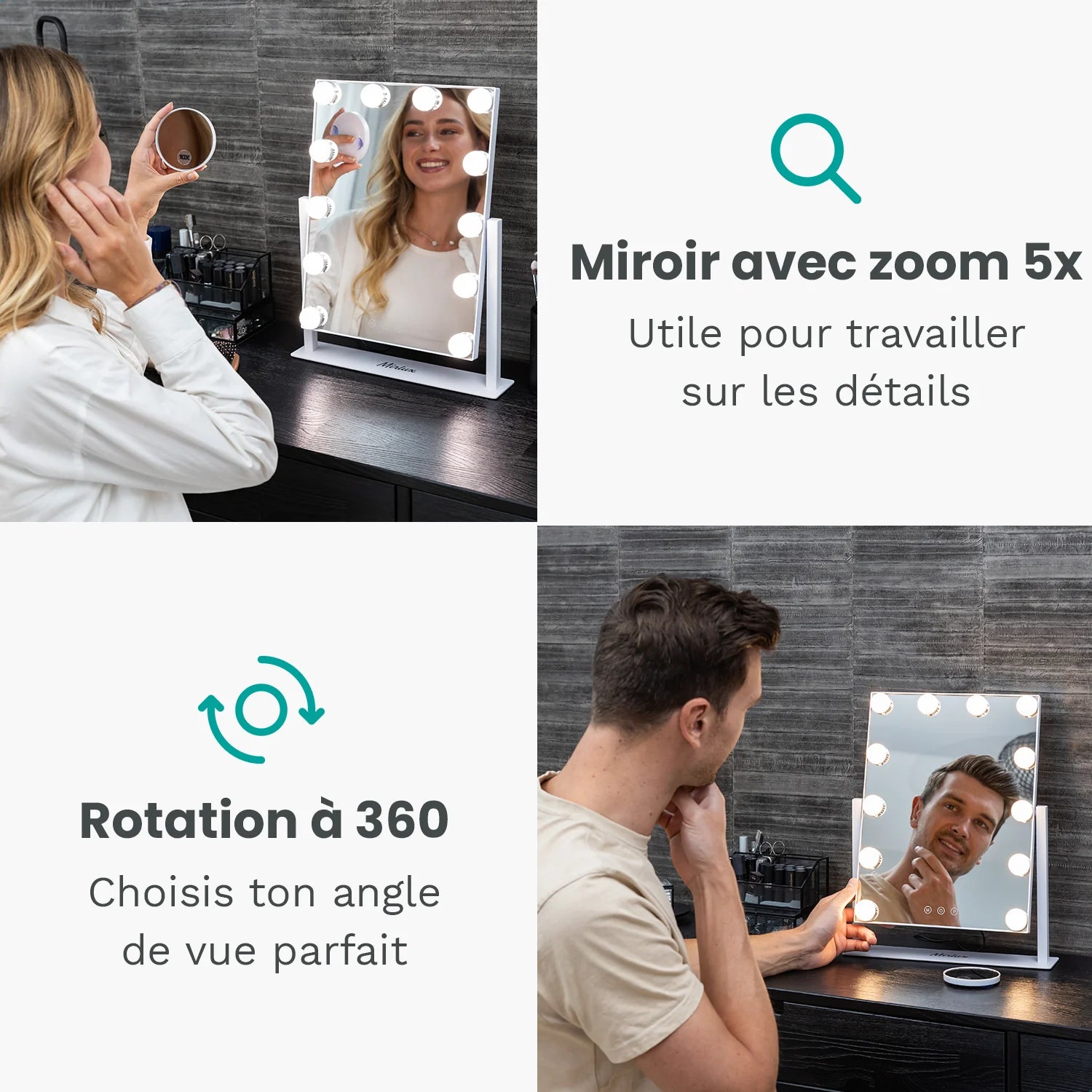 Miroir Hollywood - 44x30cm - Blanc