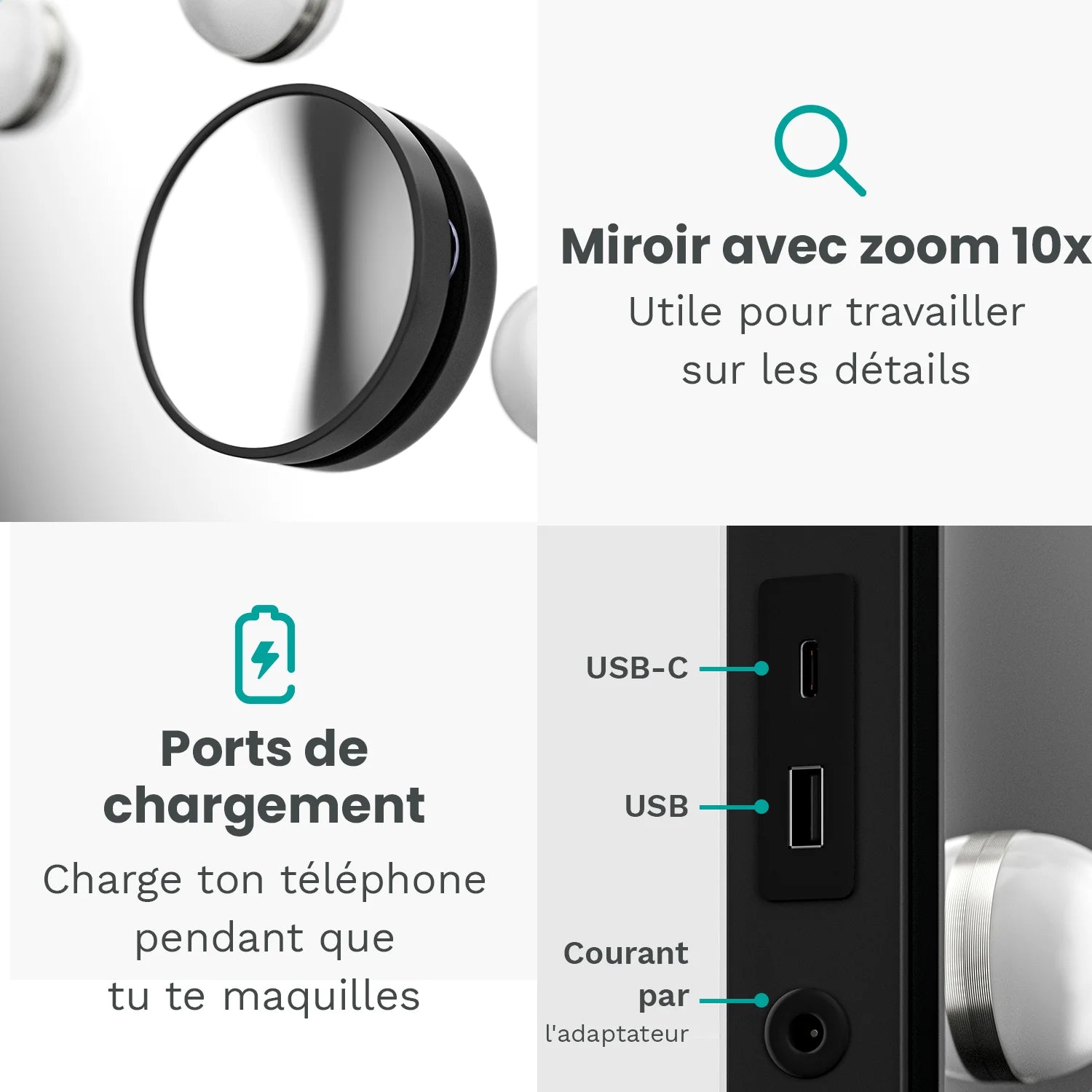 Miroir Hollywood - 58x48cm - Noir - Précommander