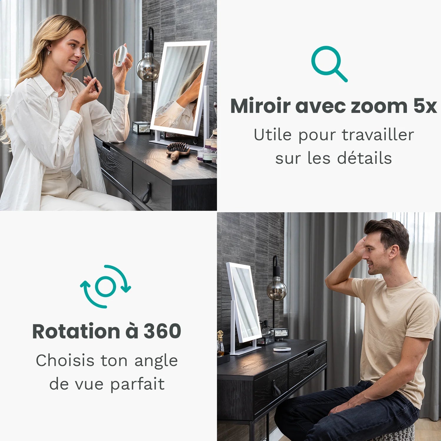 Miroir Hollywood - 44x30cm - Blanc