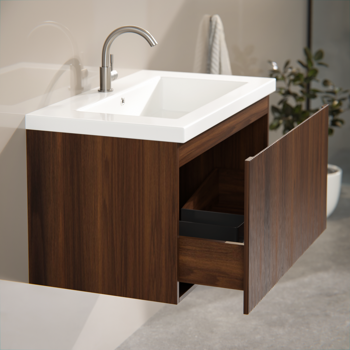 meuble de salle de bain Niko - 80cm - noyer - lavabo blanc