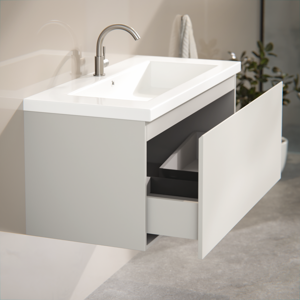 meuble de salle de bain Indy - 100 cm - Taupe - Lavabo Blanc