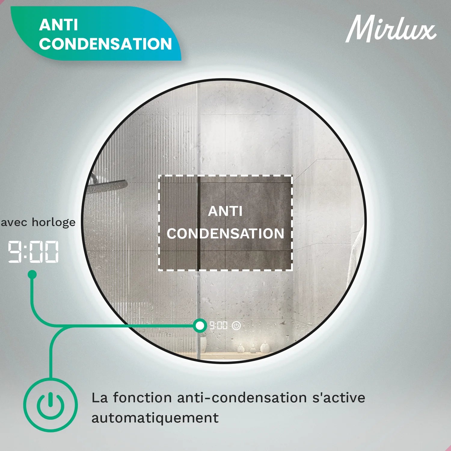 Miroir de Salle de Bain - 80cm - Cadre Noir