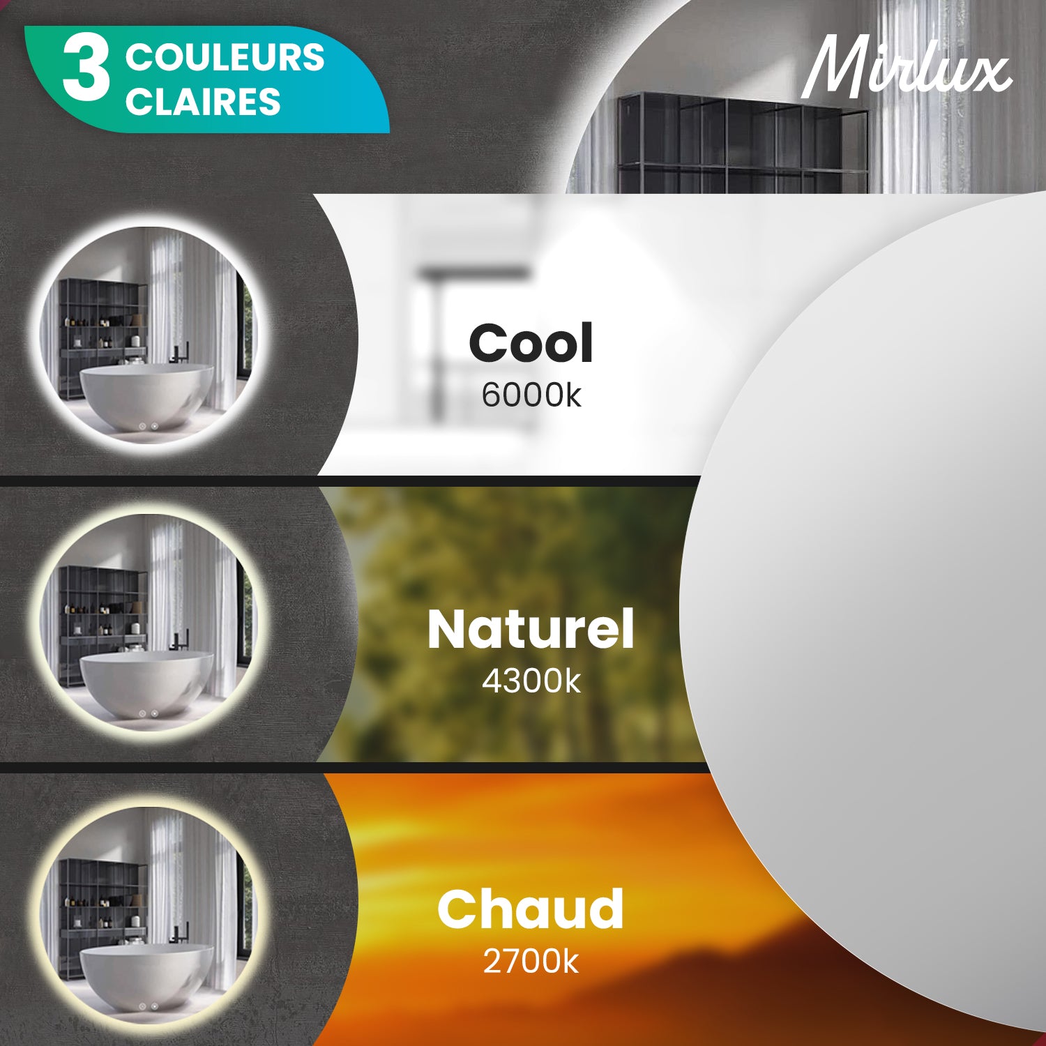 Miroir de salle de bain - 80cm - Rond - Sans cadre - Précommander