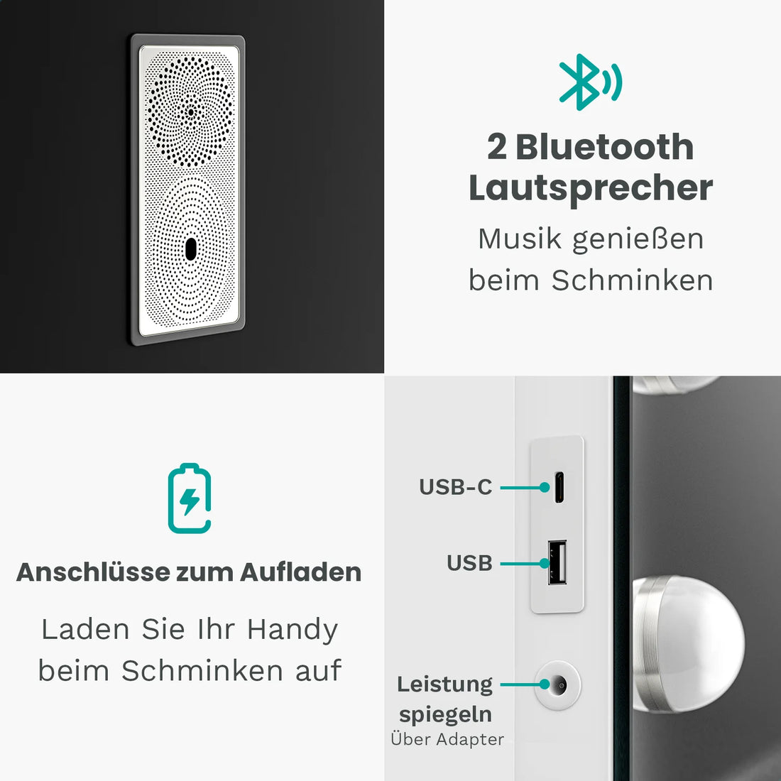 Miroir Hollywood - Enceintes Bluetooth - 80x60cm - Blanc