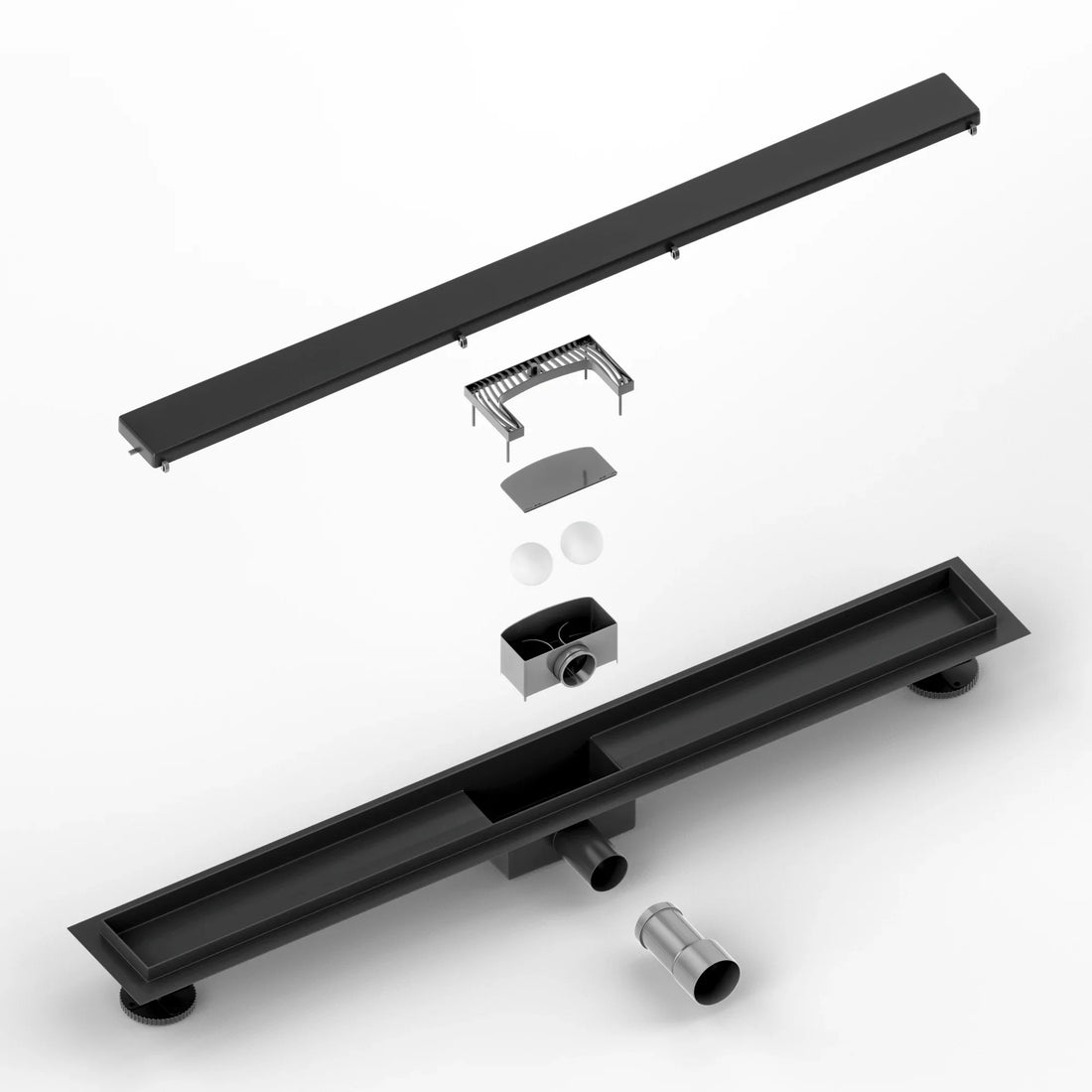 Caniveau de douche – 80 cm – Noir mat – Grille a carreaux – Acier inoxydable – avec bride