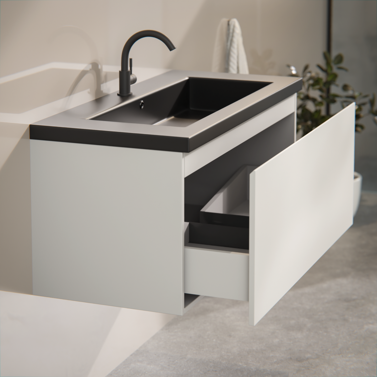 meuble de salle de bain Indy - 100 cm - Taupe - lavabo Noir