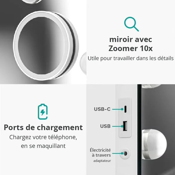 Miroir Hollywood - 80x60cm - Blanc