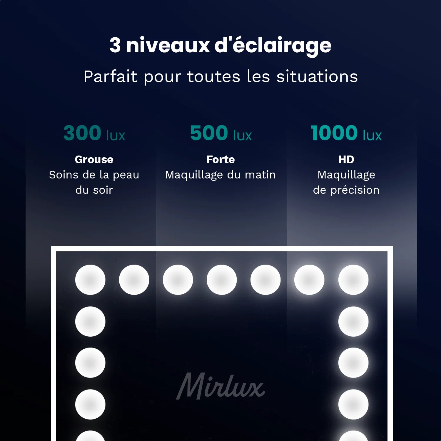 Miroir Hollywood - Enceintes Bluetooth - 58x48cm - Noir