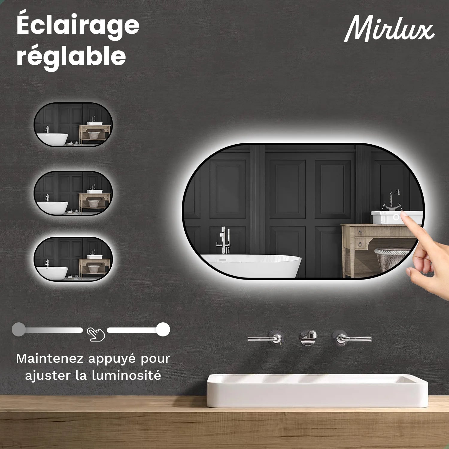 Miroir de Salle de Bain - 90x50cm - Cadre Noir