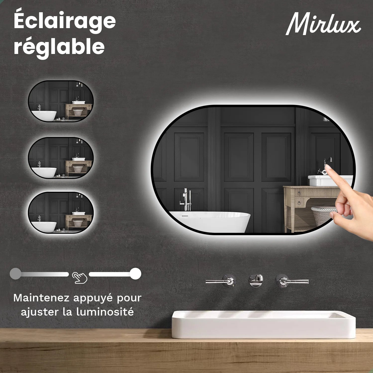 Miroir de Salle de Bain - 90x60cm - Cadre Noir