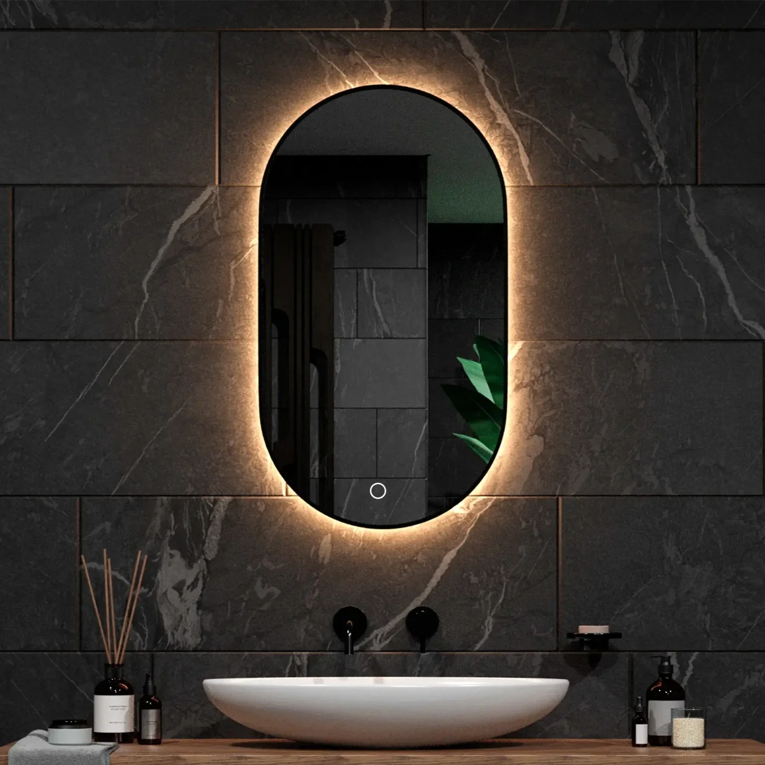 Miroir de Salle de Bain - 90x50cm - Cadre Noir