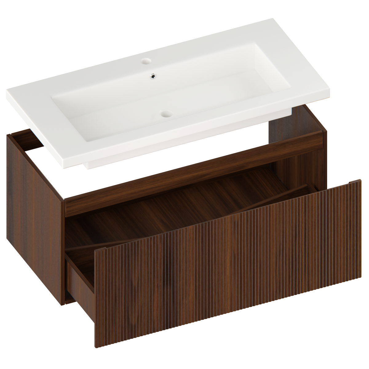 Meuble de salle de bain Indy - 100 cm - brun noyer - lavabo blanc
