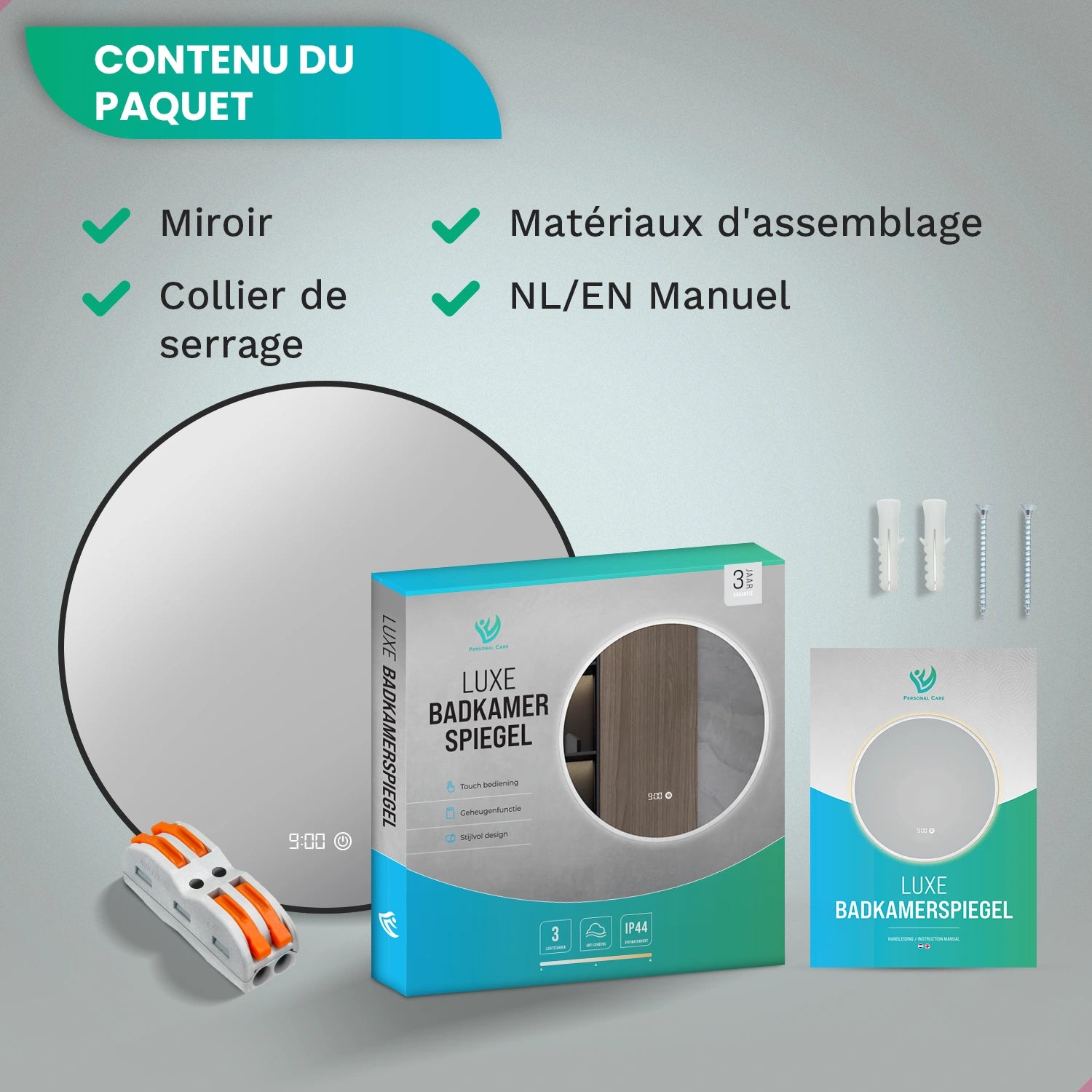 Miroir de Salle de Bain - 80cm - Cadre Noir