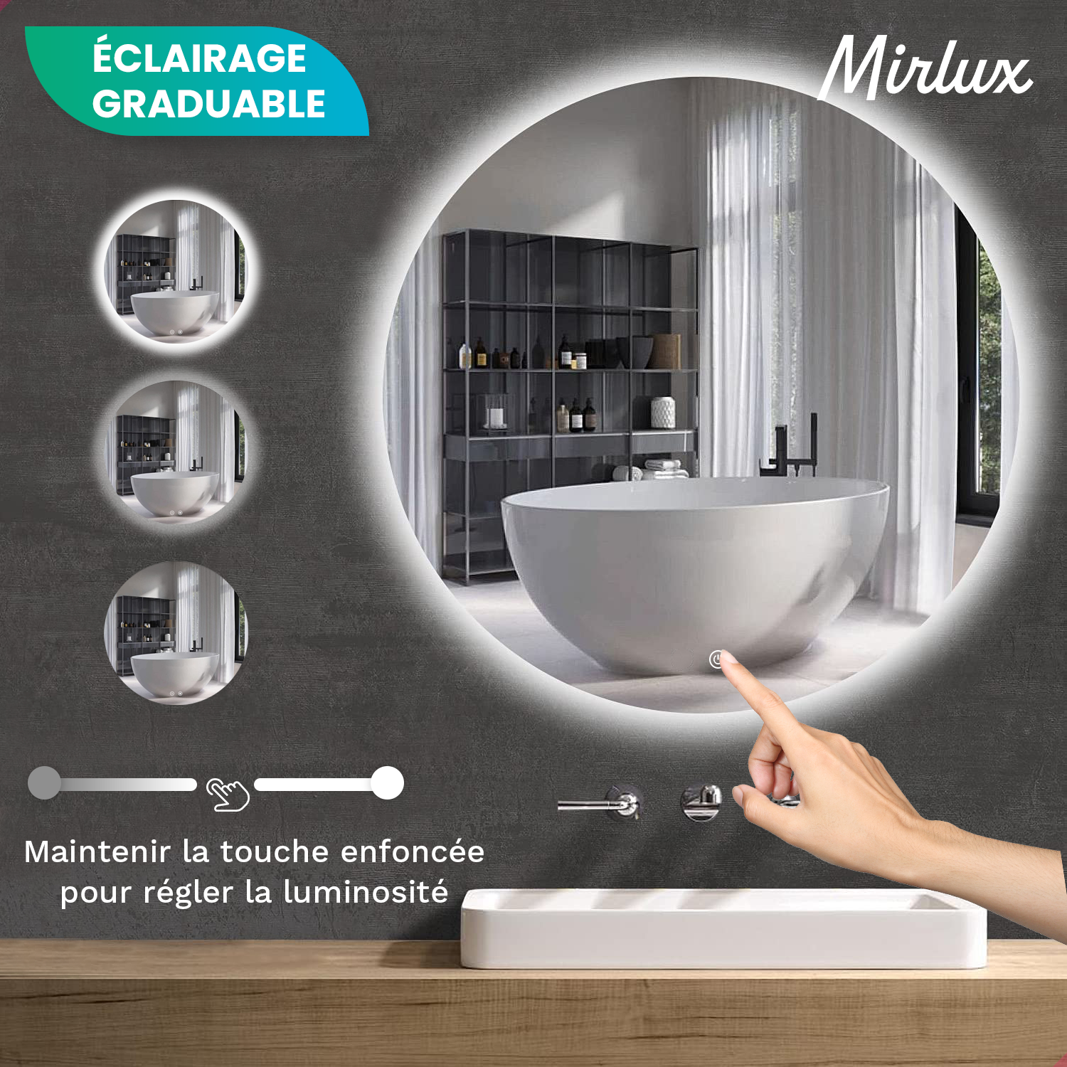 Miroir de salle de bain - 80cm - Rond - Sans cadre - Précommander