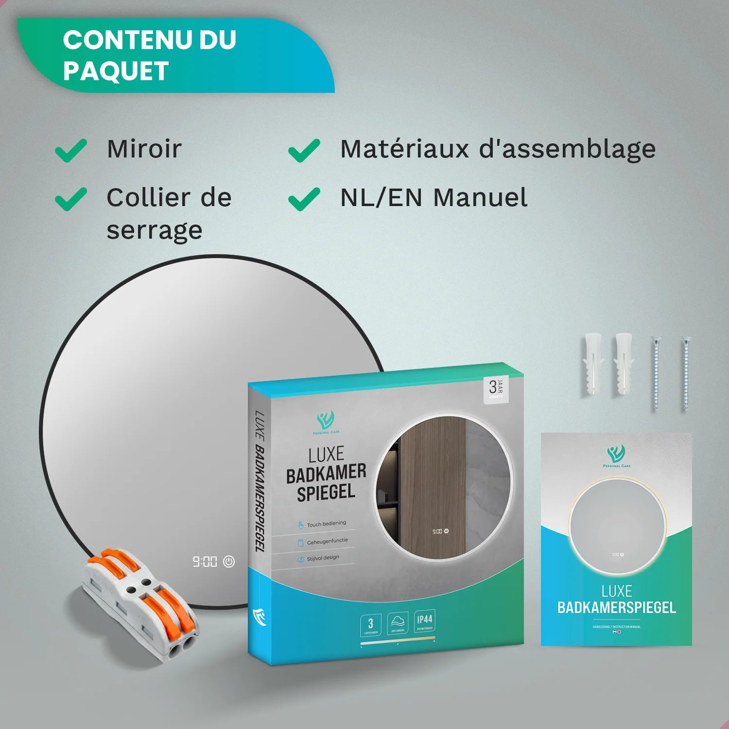 Miroir de Salle de Bain - 80cm - Cadre Noir