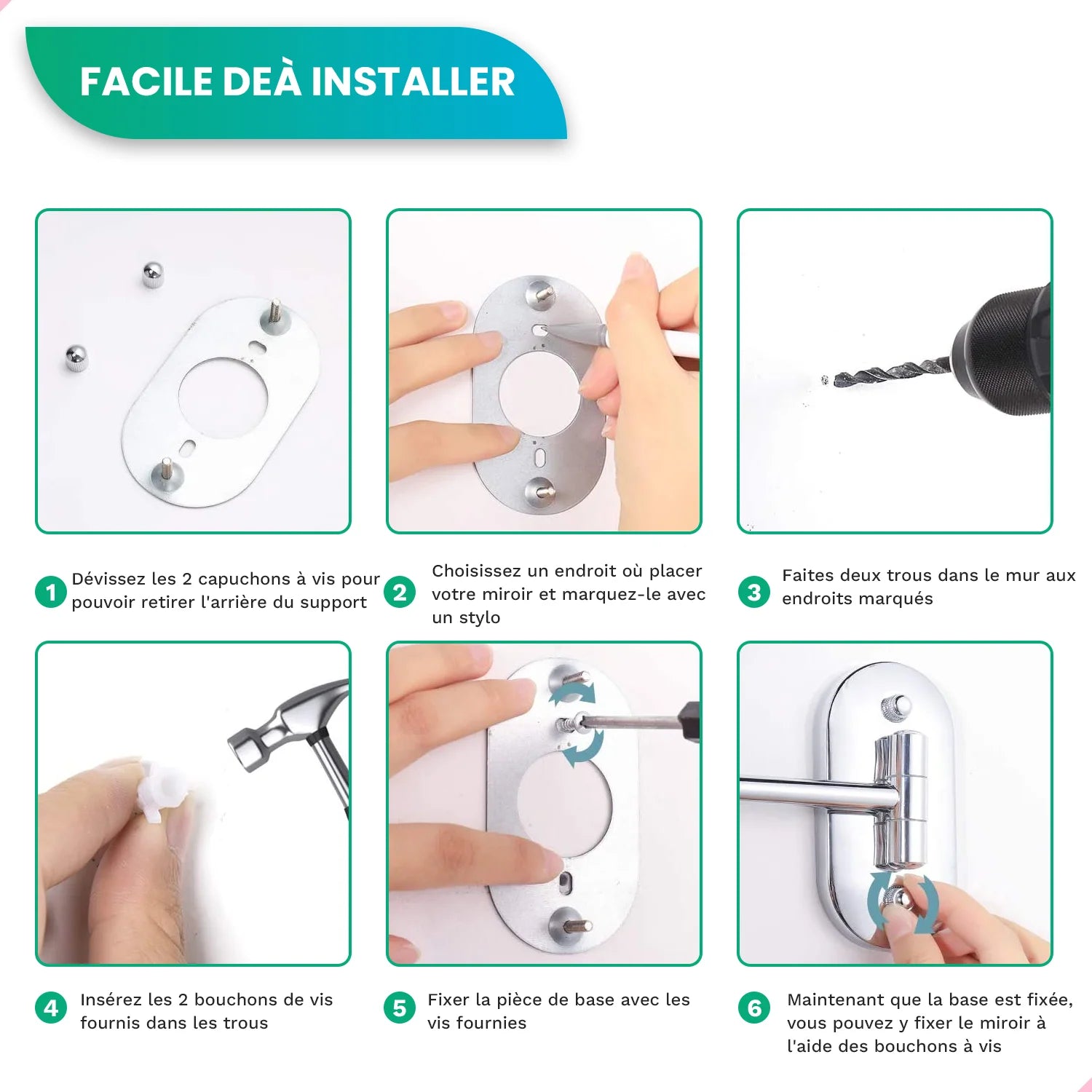 Miroir de maquillage - Rechargeable - Noir - Grossissement 1-5x